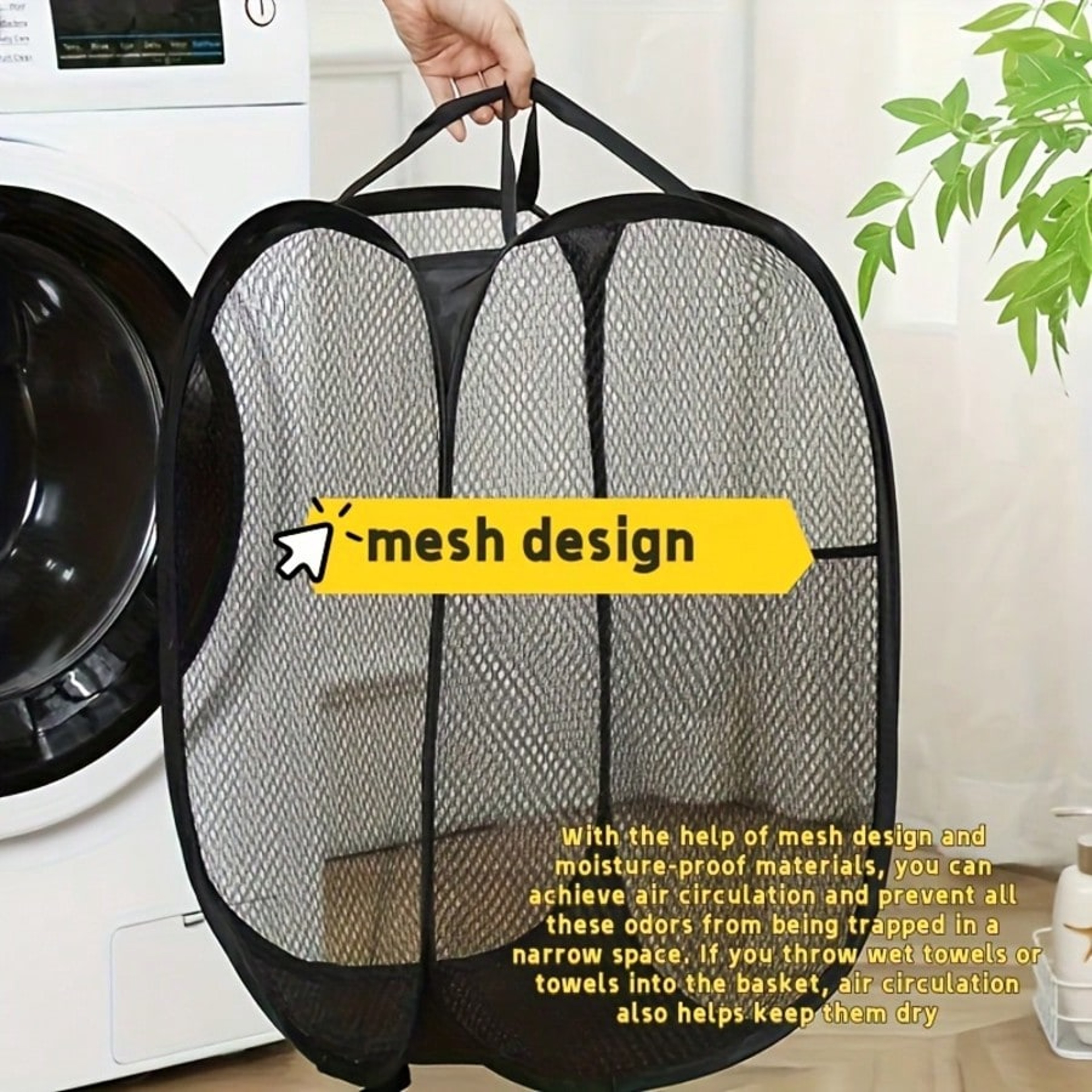 Foldable Laundry Basket Large Mesh Laundry Hamper Space Saving Storage Bin – view 4