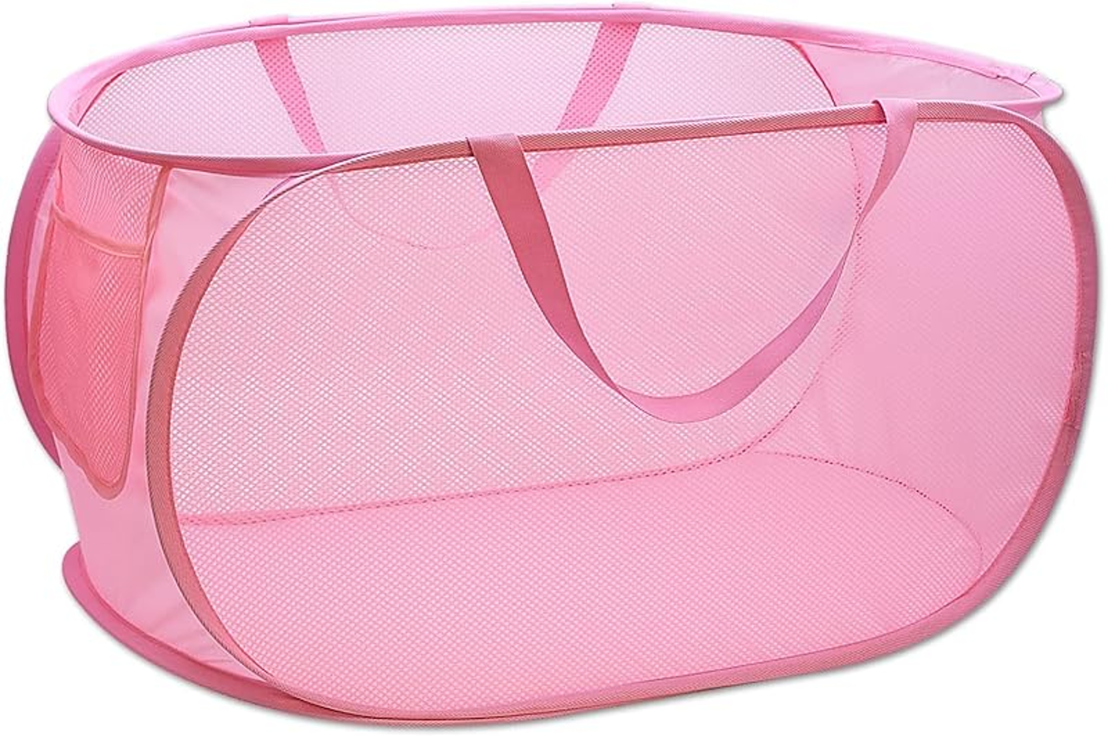 Wide Pop Up Collapsible Mesh Laundry Hamper With Handles And Side Pocket 2