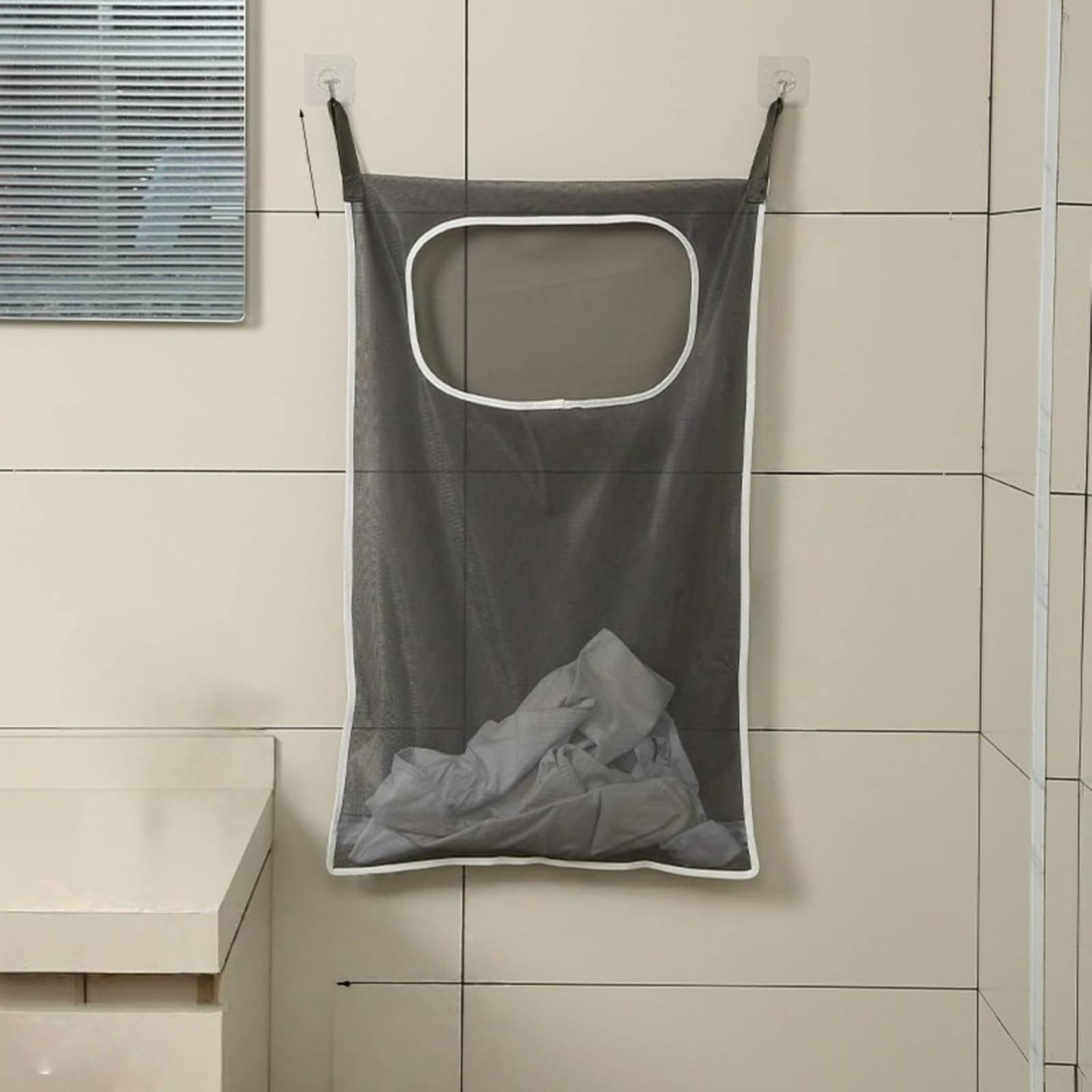 Space Saving Hanging Laundry Hamper No Drill Over Door Laundry Bag Wall Mounted Clothes Organizer – view 2