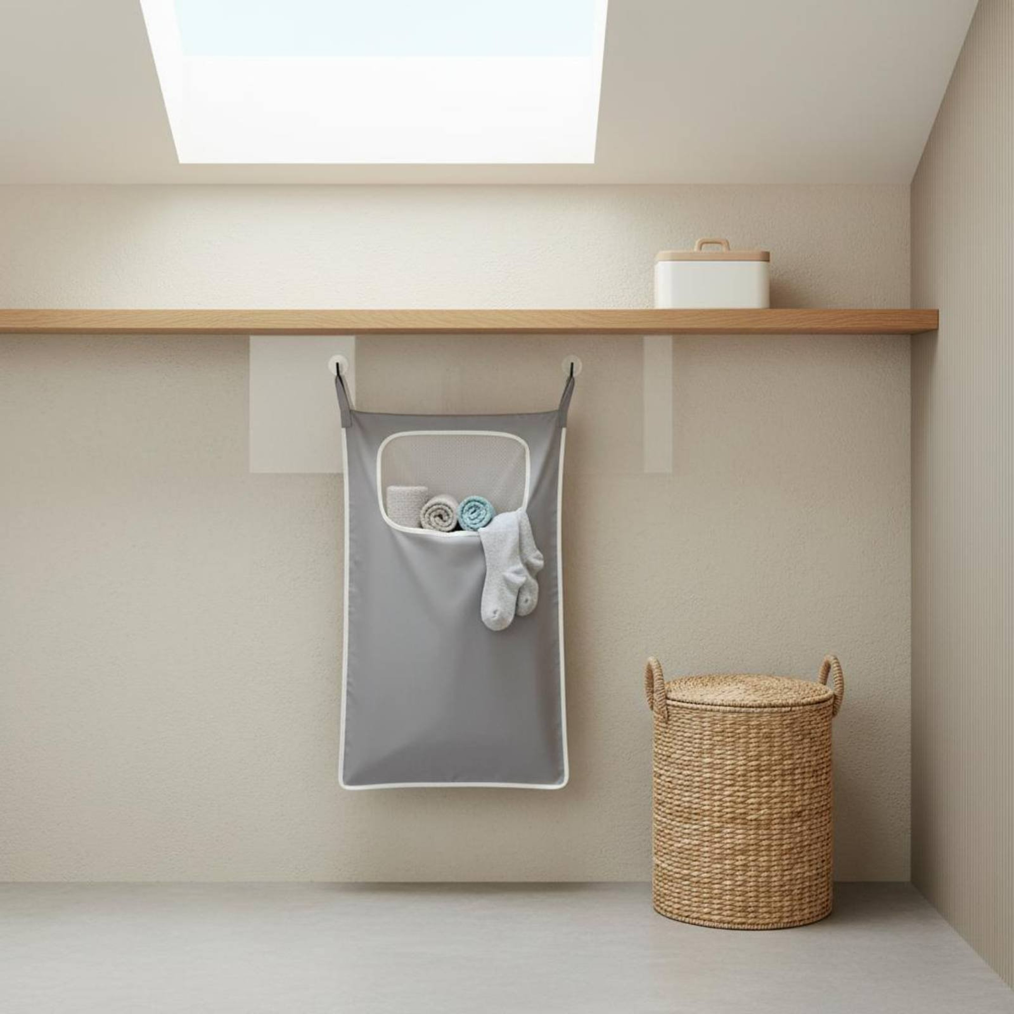 Space Saving Hanging Laundry Hamper No Drill Over Door Laundry Bag Wall Mounted Clothes Organizer – view 3