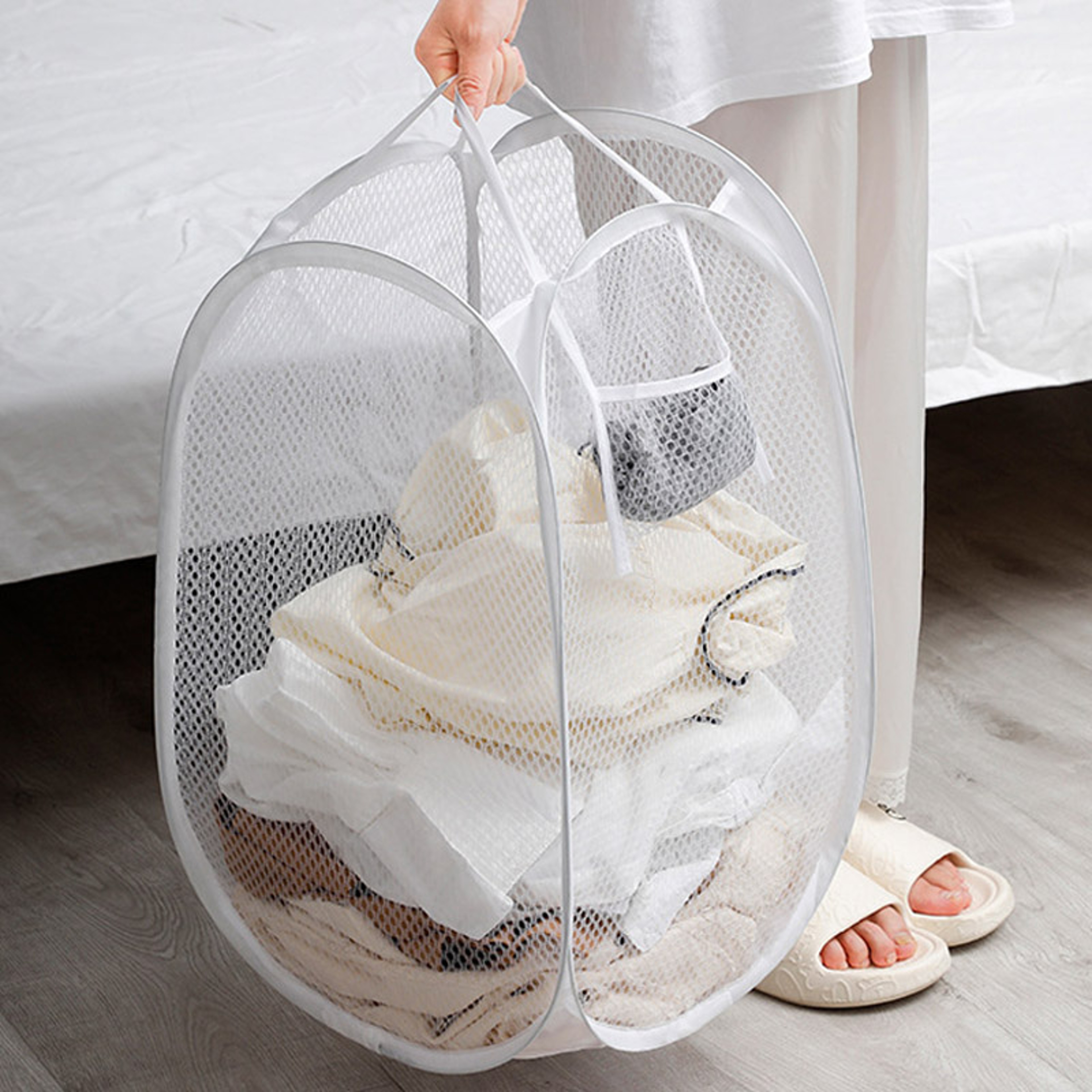 Large Capacity Mesh Laundry Hamper Dirty Clothes Basket For Bathroom And Bedroom 9