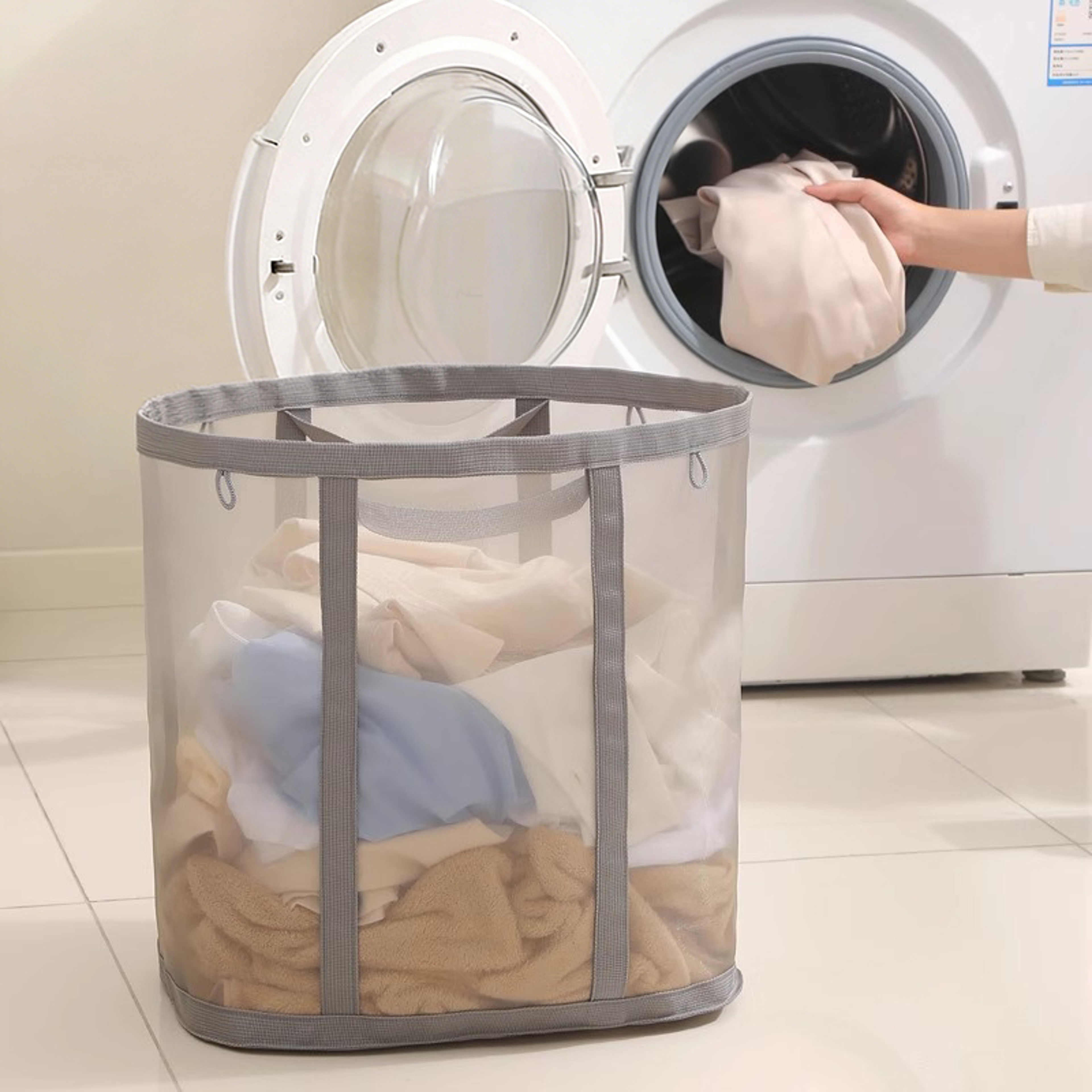 Large Collapsible Laundry Basket Foldable Mesh Laundry Hamper With Handles 11