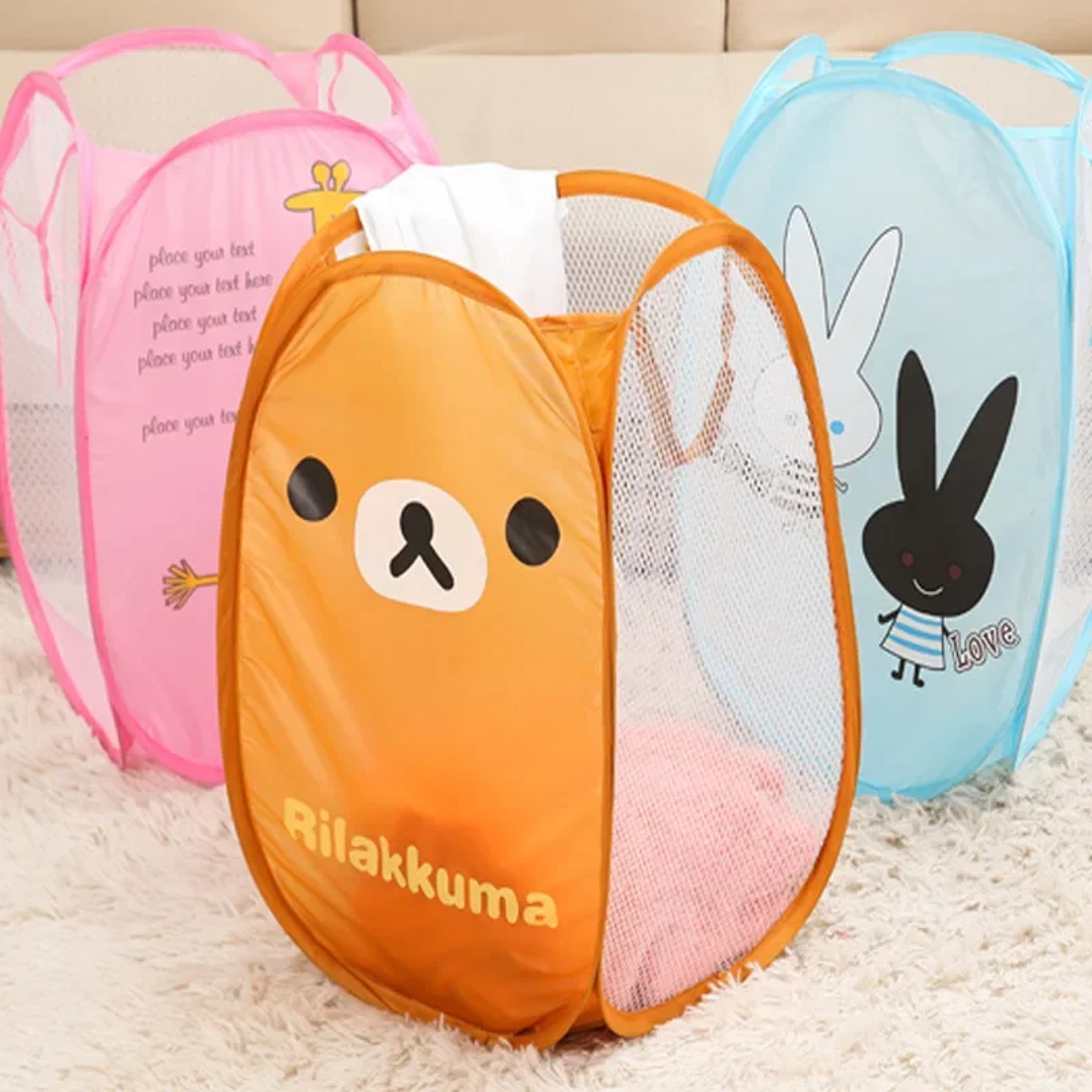 Kids Foldable Mesh Laundry Hamper And Toy Storage Basket 0