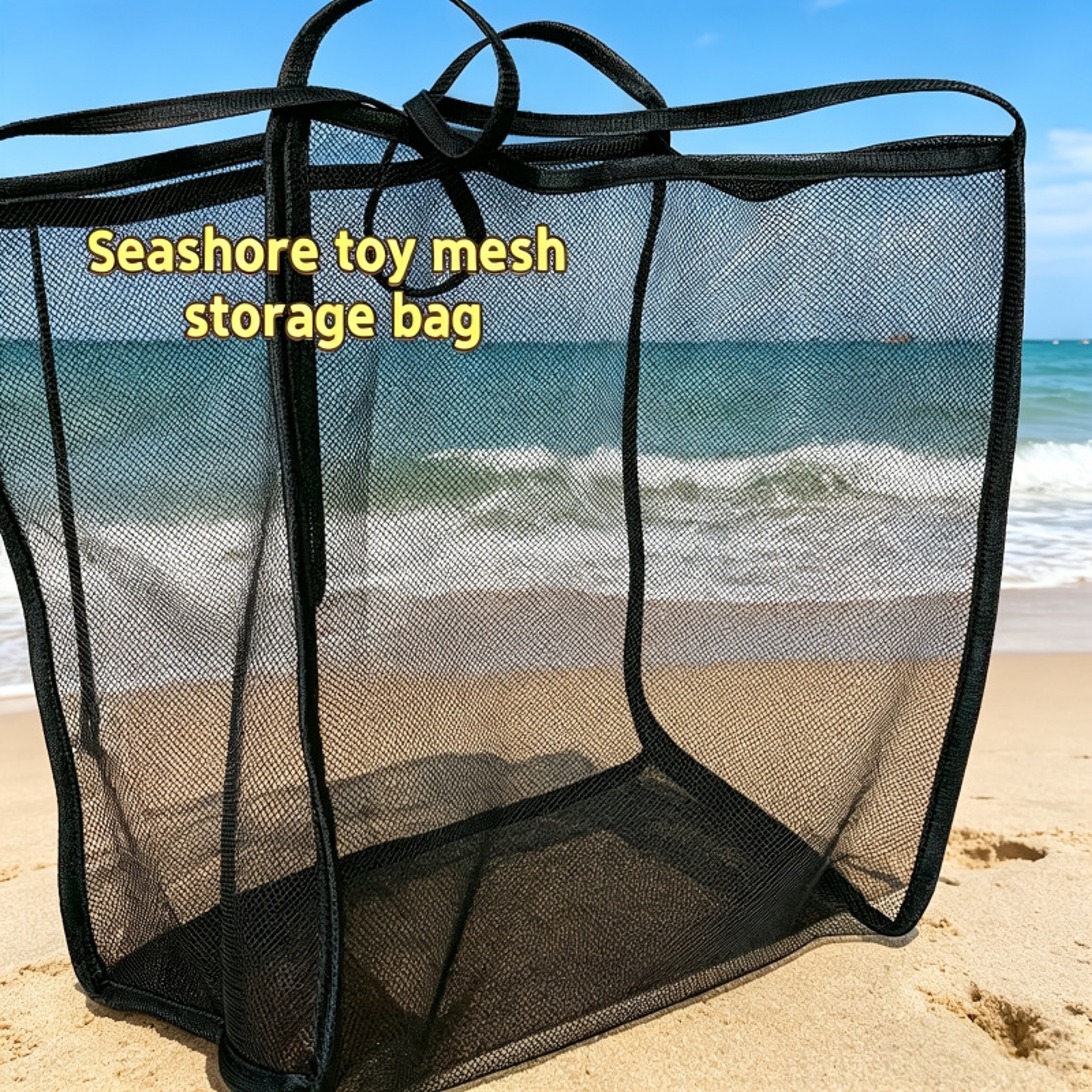 Large Capacity Beach Tote Bag Lightweight Black Beach Storage Bag 1