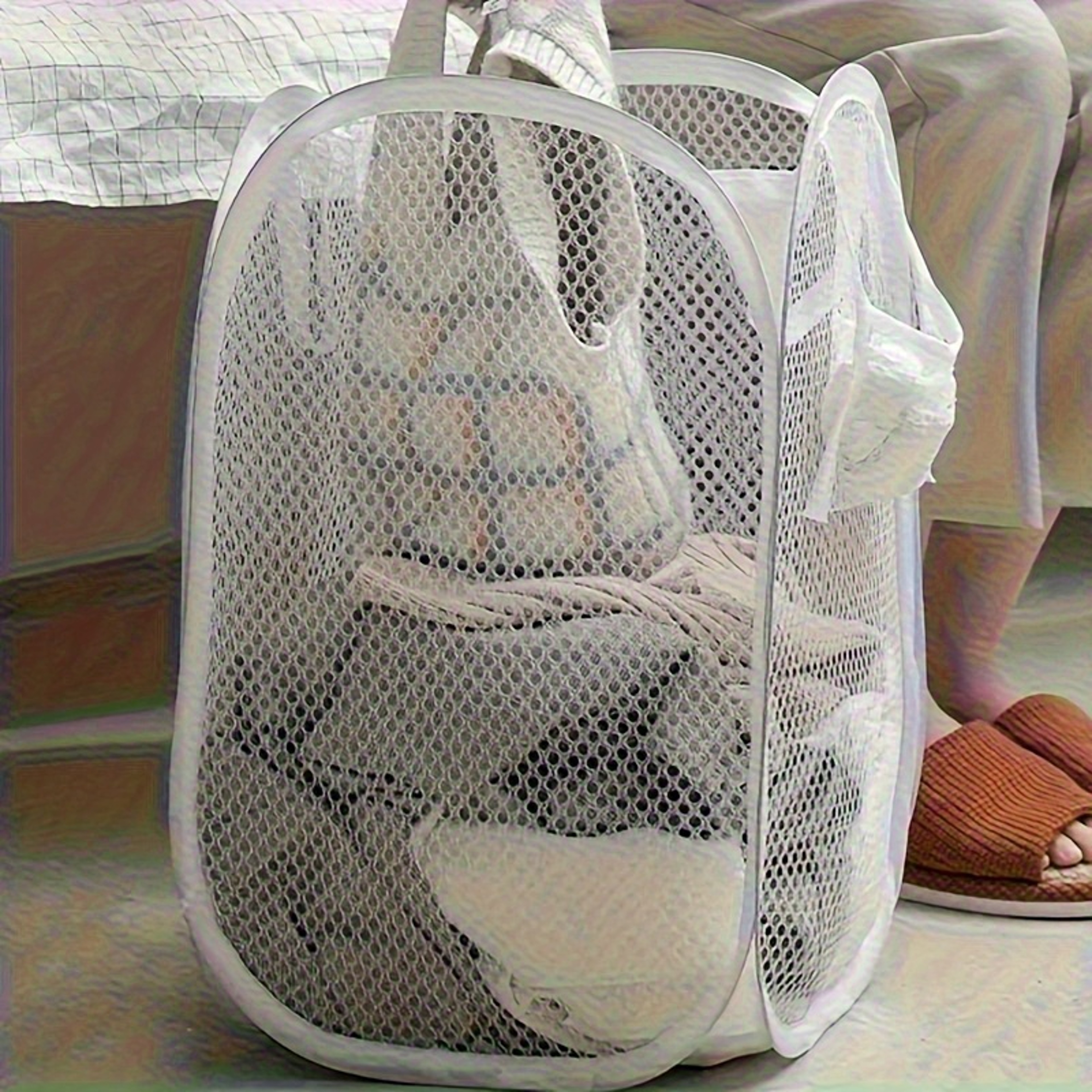 Extra Large Pop Up Laundry Hamper With Handles Collapsible Mesh Laundry Basket 0