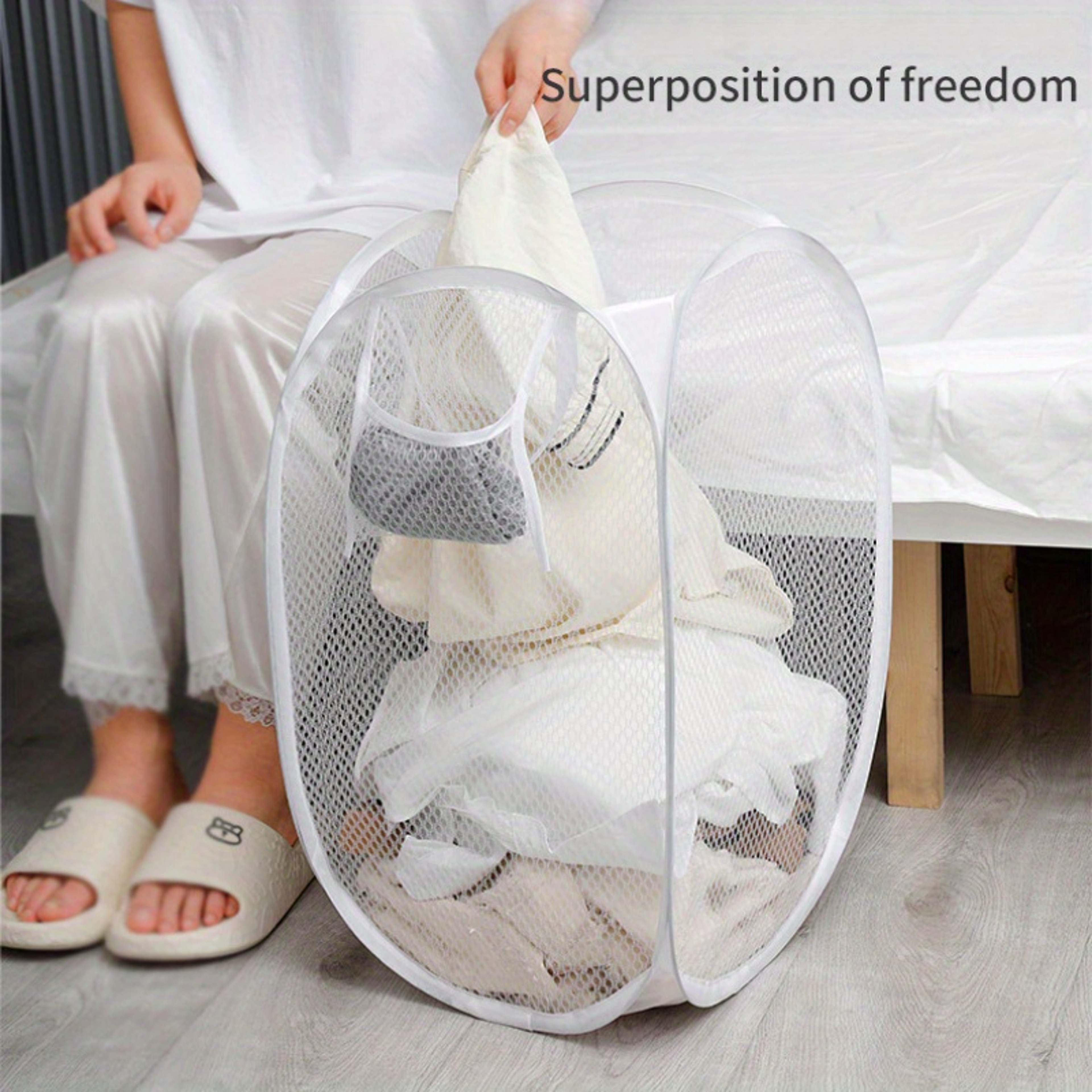 Extra Large Pop Up Laundry Hamper With Handles Collapsible Mesh Laundry Basket 1