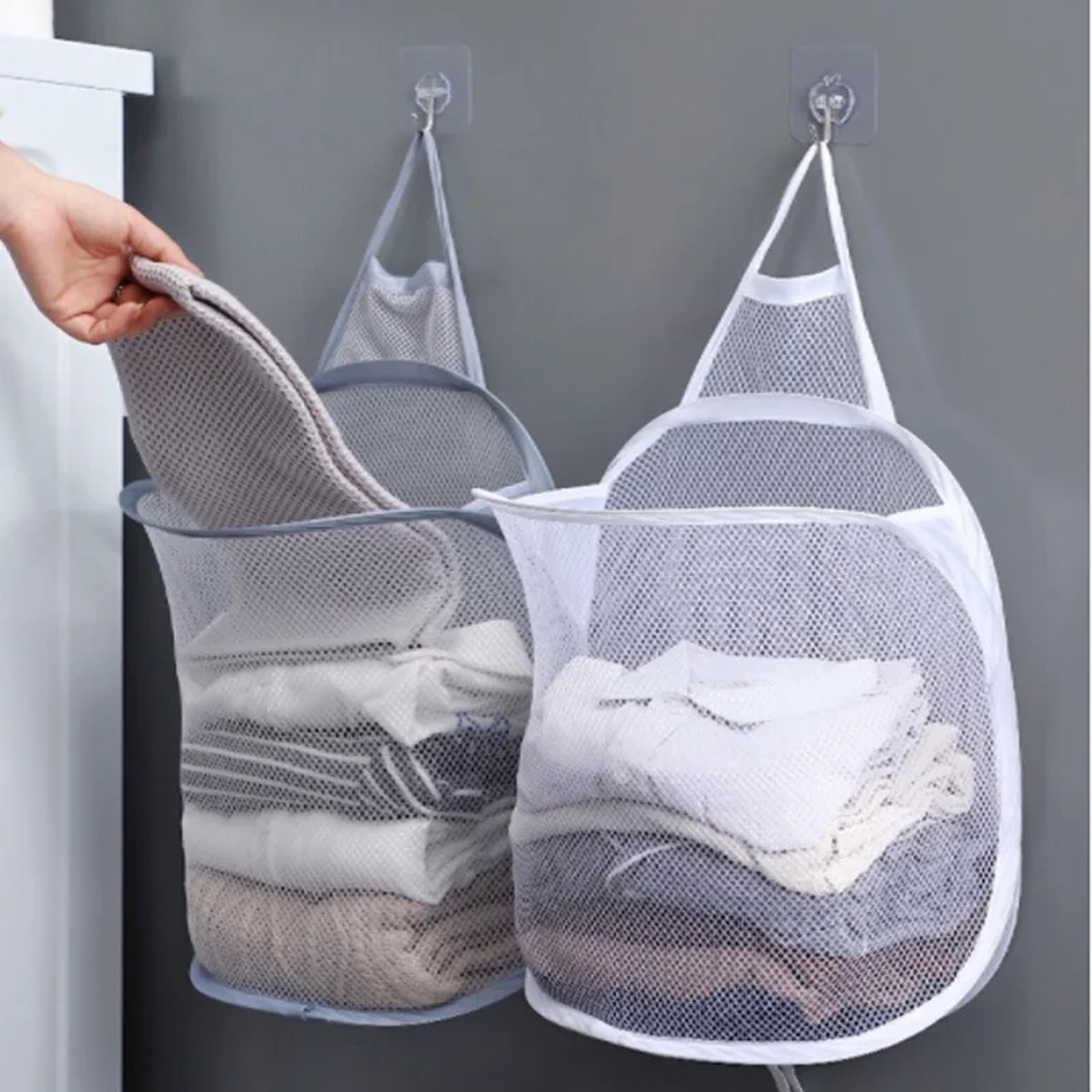 Space Saving Hanging Laundry Hamper Foldable Mesh Dirty Clothes Organizer 0