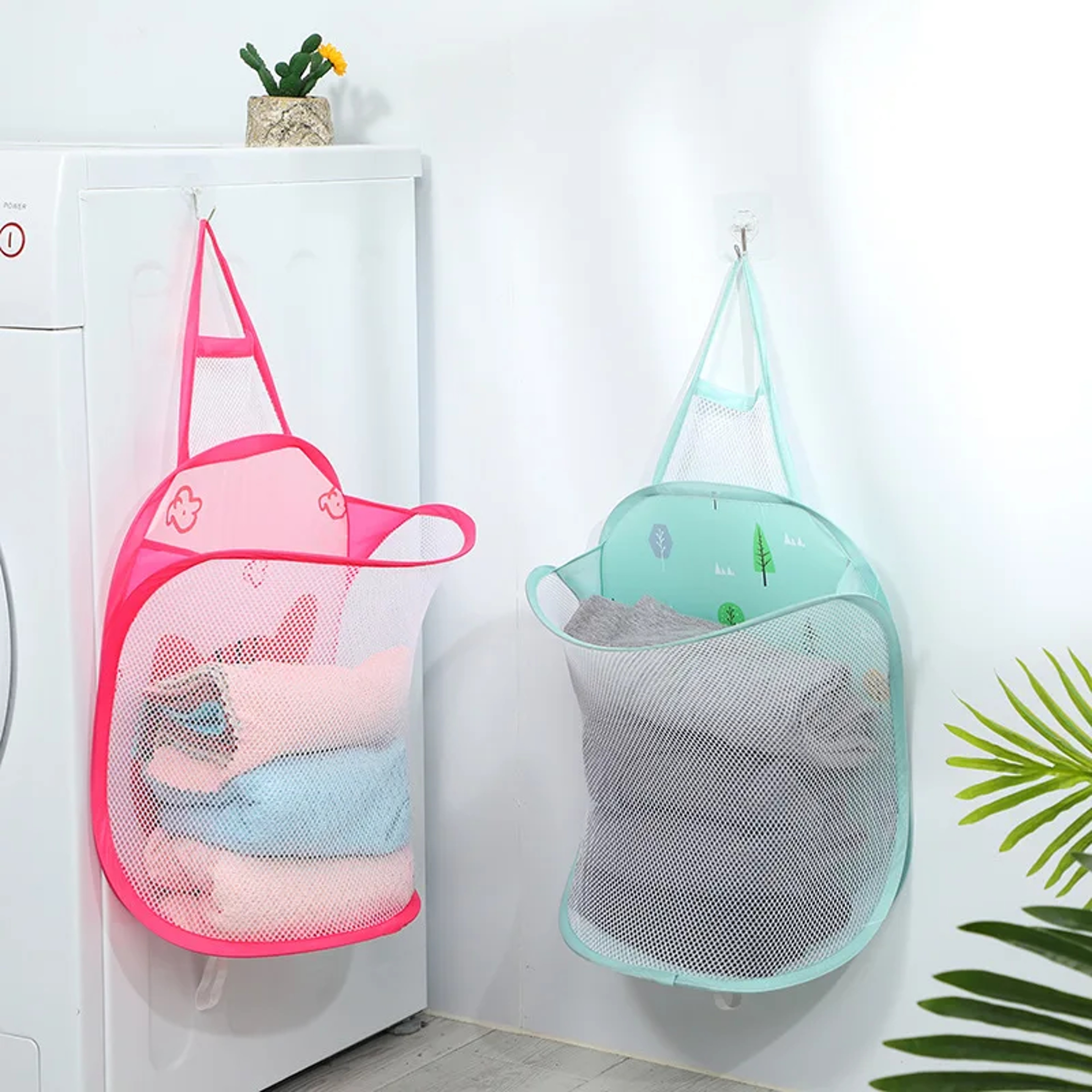 Space Saving Hanging Laundry Hamper Foldable Mesh Dirty Clothes Organizer 6