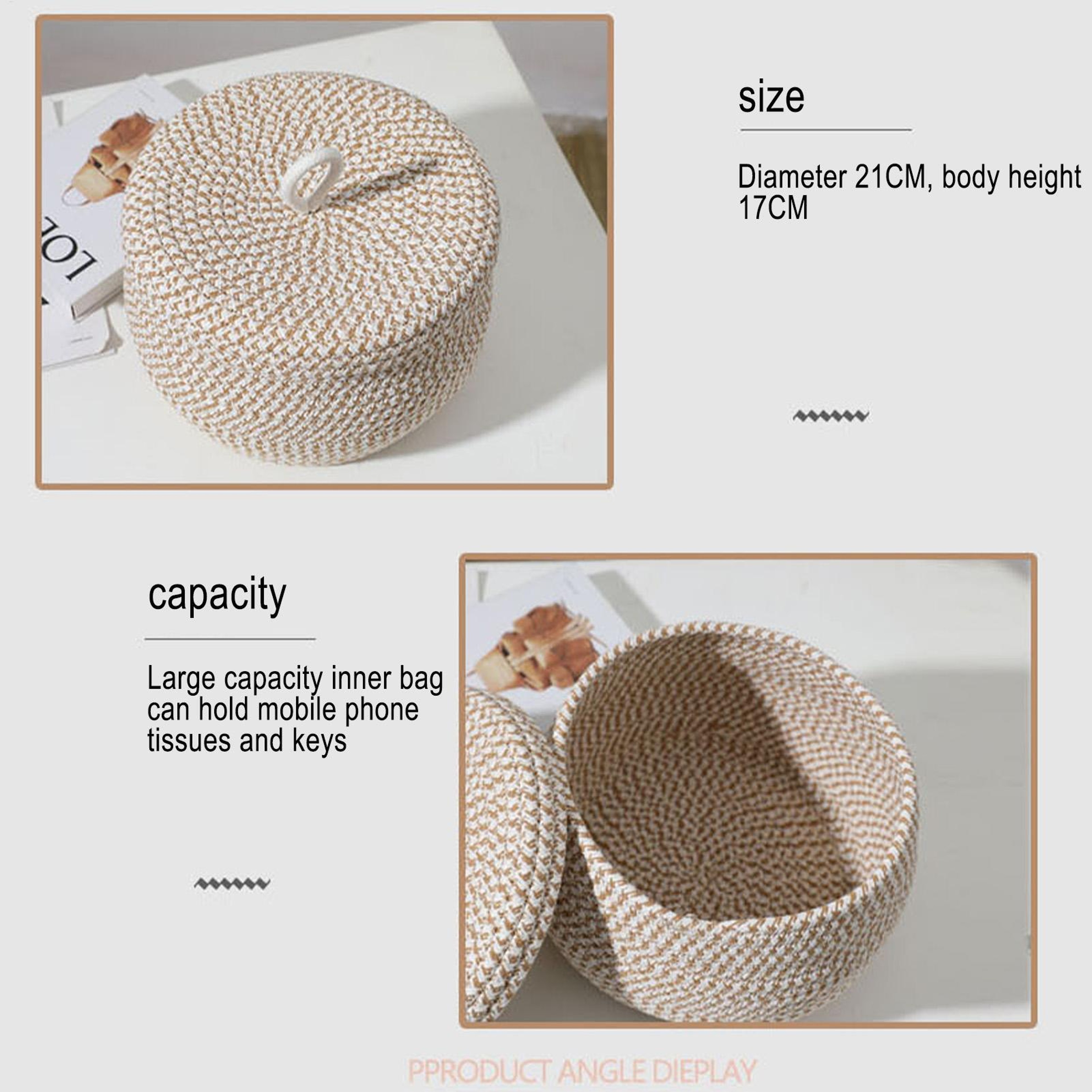 Product Name Cotton Rope Storage Basket with Lid Woven Desktop Organizer – view 4