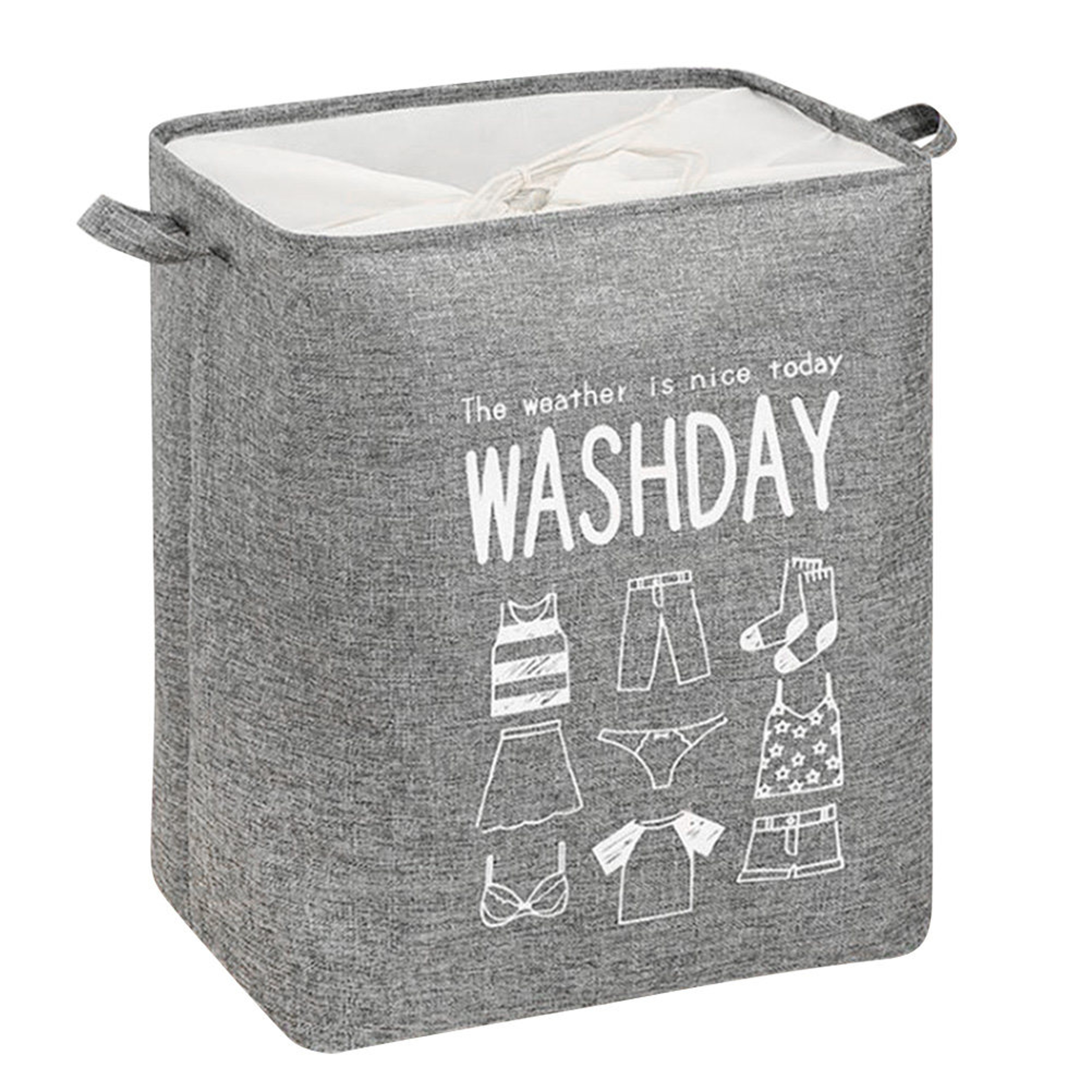 Foldable Cotton Linen Laundry Basket Large Grey Storage Hamper – view 1