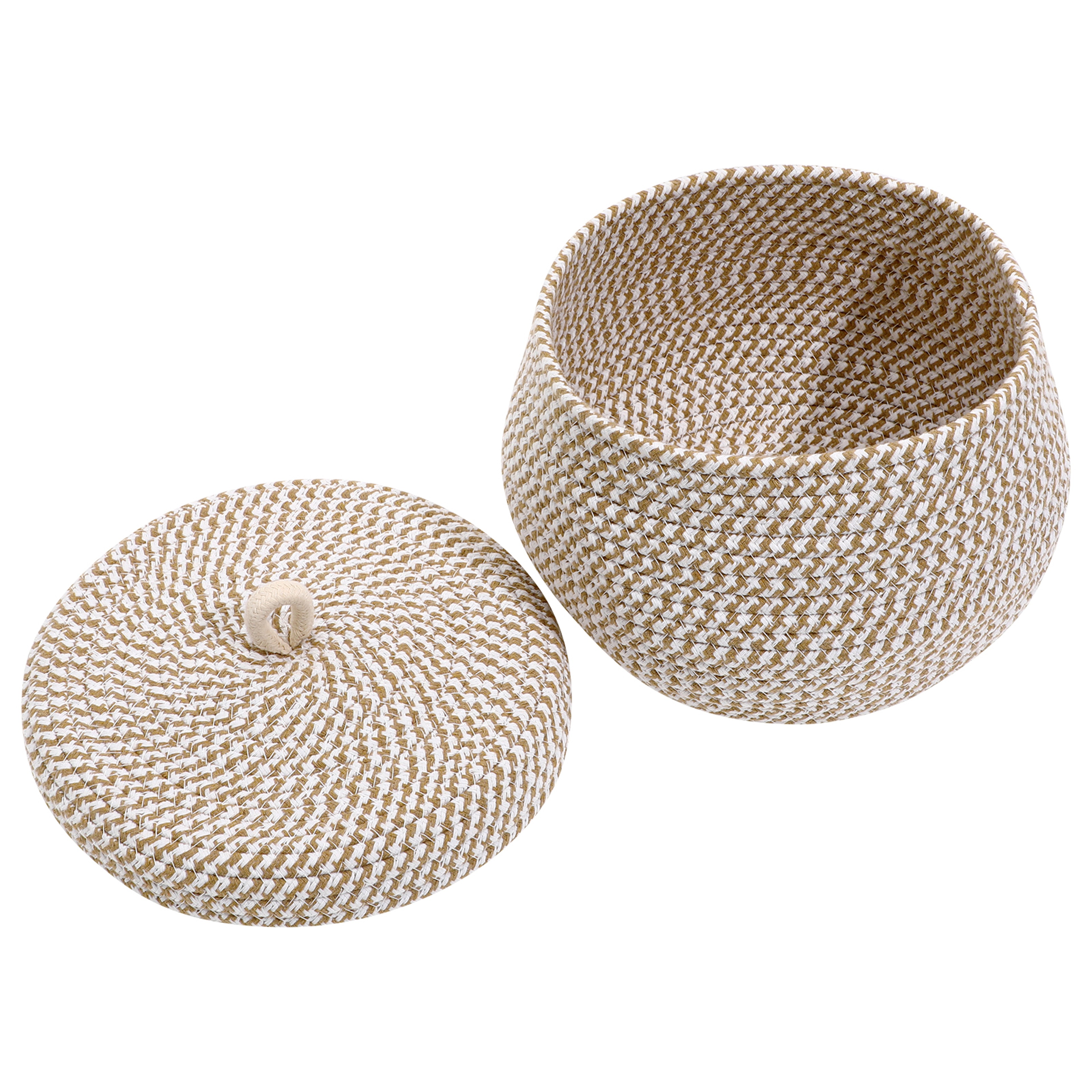 Cotton Rope Storage Basket with Lid Decorative Woven Desktop Organizer – view 1