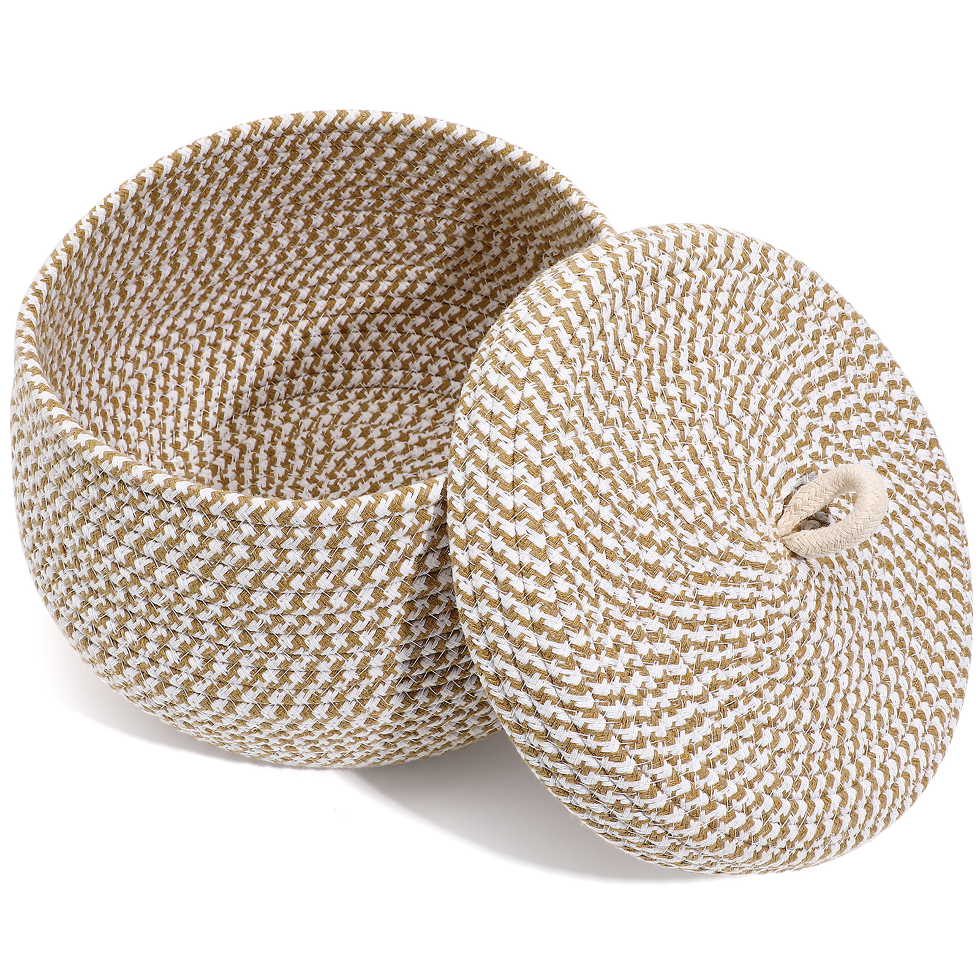 Cotton Rope Storage Basket with Lid Decorative Woven Desktop Organizer – view 5