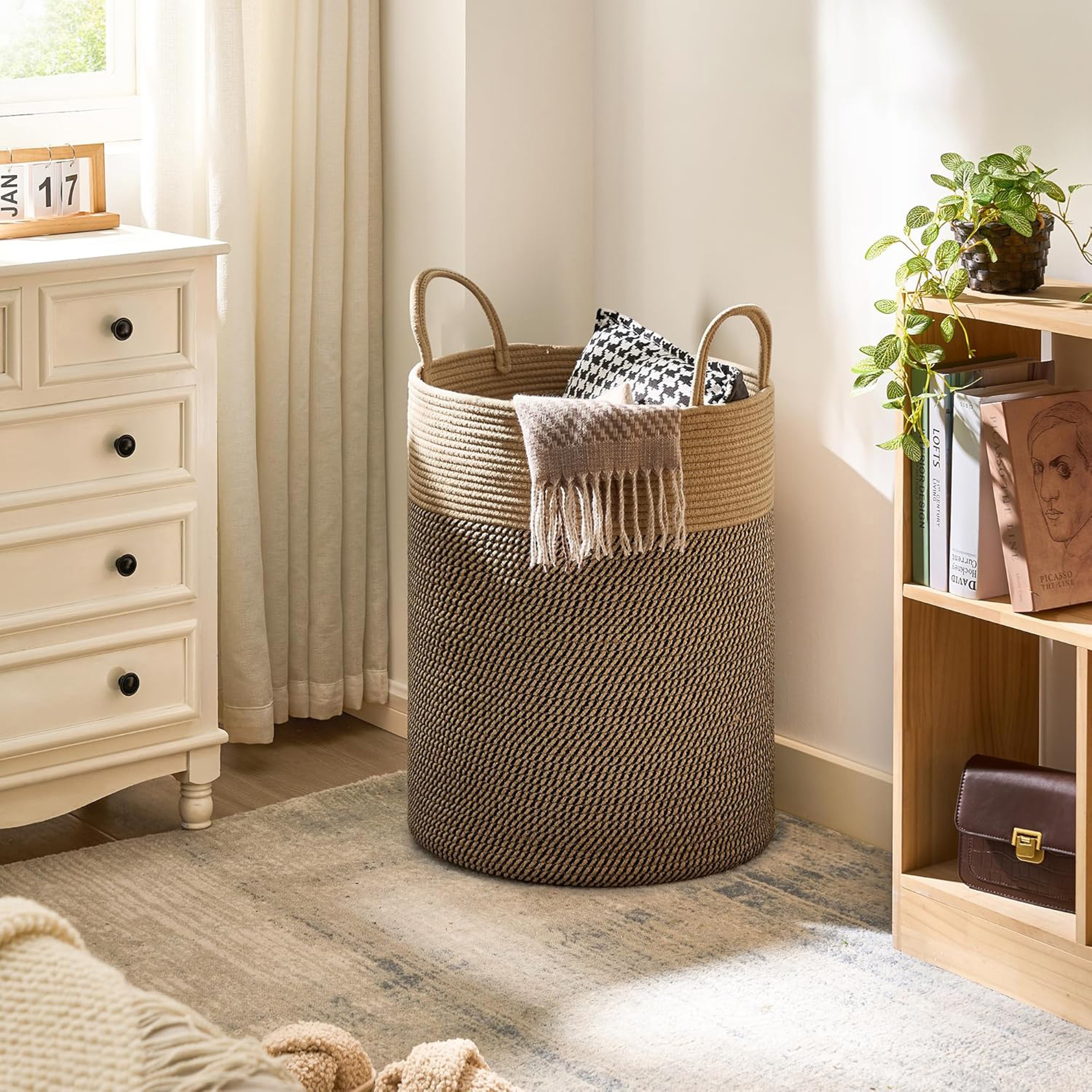Large Cotton Rope Laundry Basket With Handles Foldable Woven Storage Hamper 12