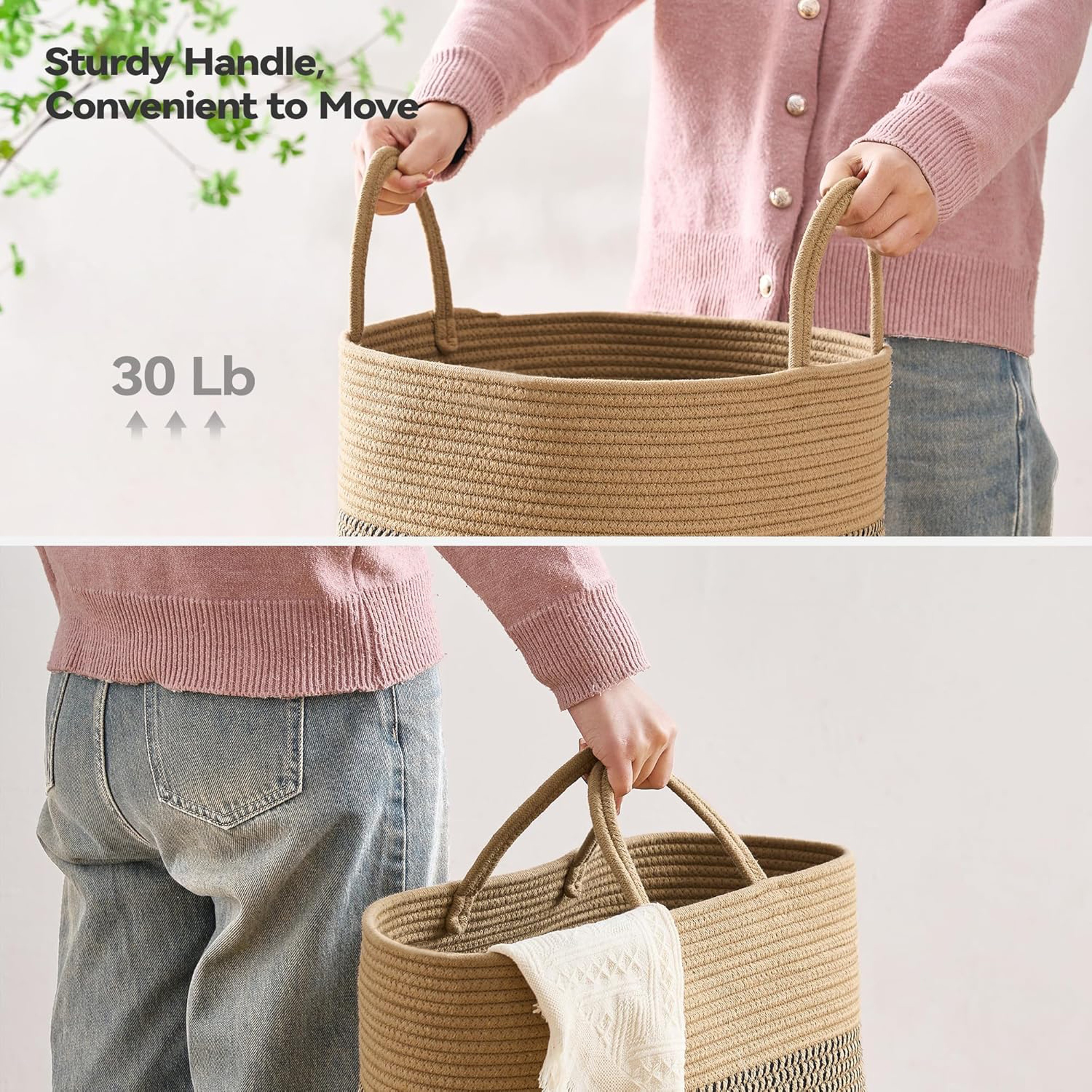 Large Cotton Rope Laundry Basket With Handles Foldable Woven Storage Hamper 13