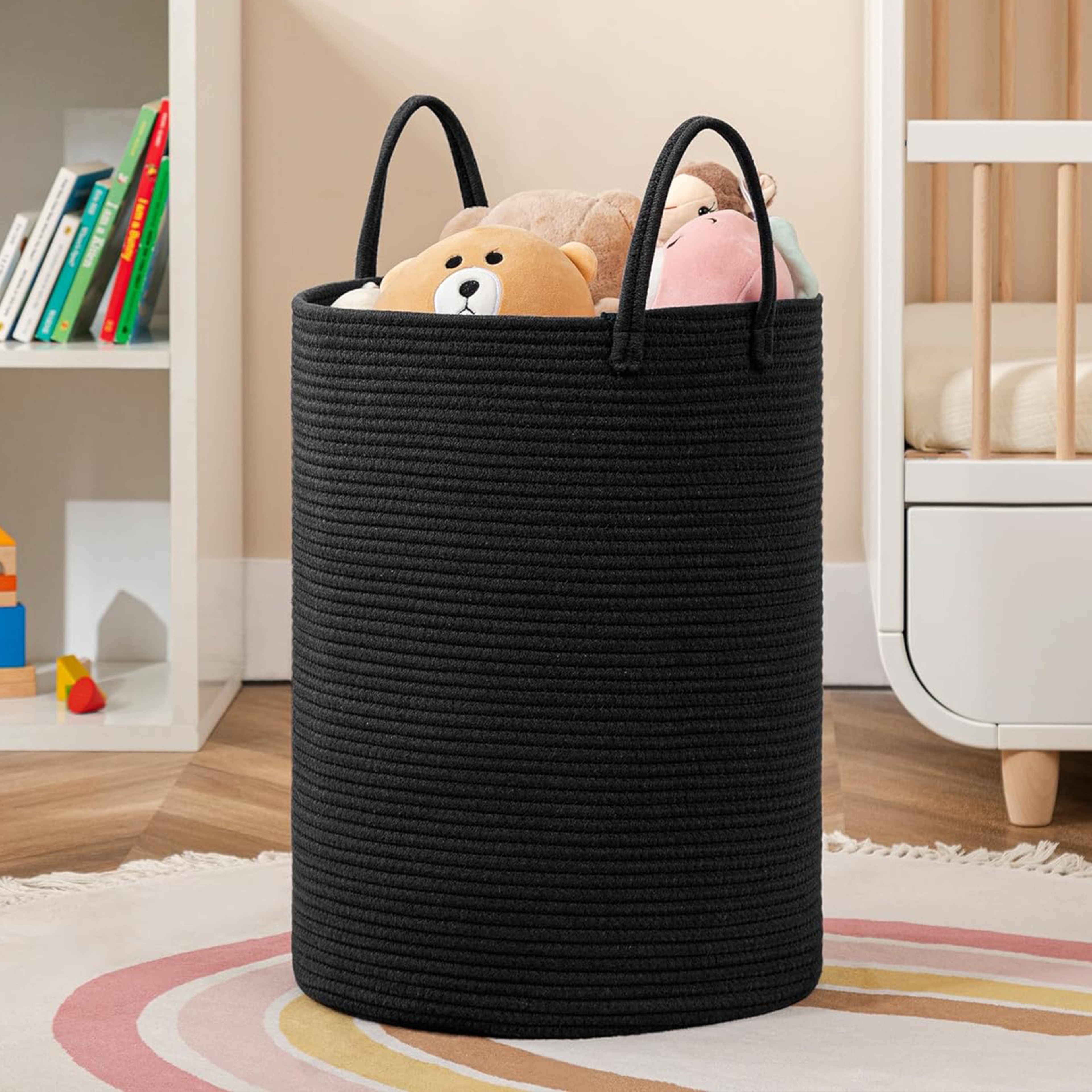 Large Cotton Rope Laundry Basket With Handles Foldable Woven Storage Hamper 0