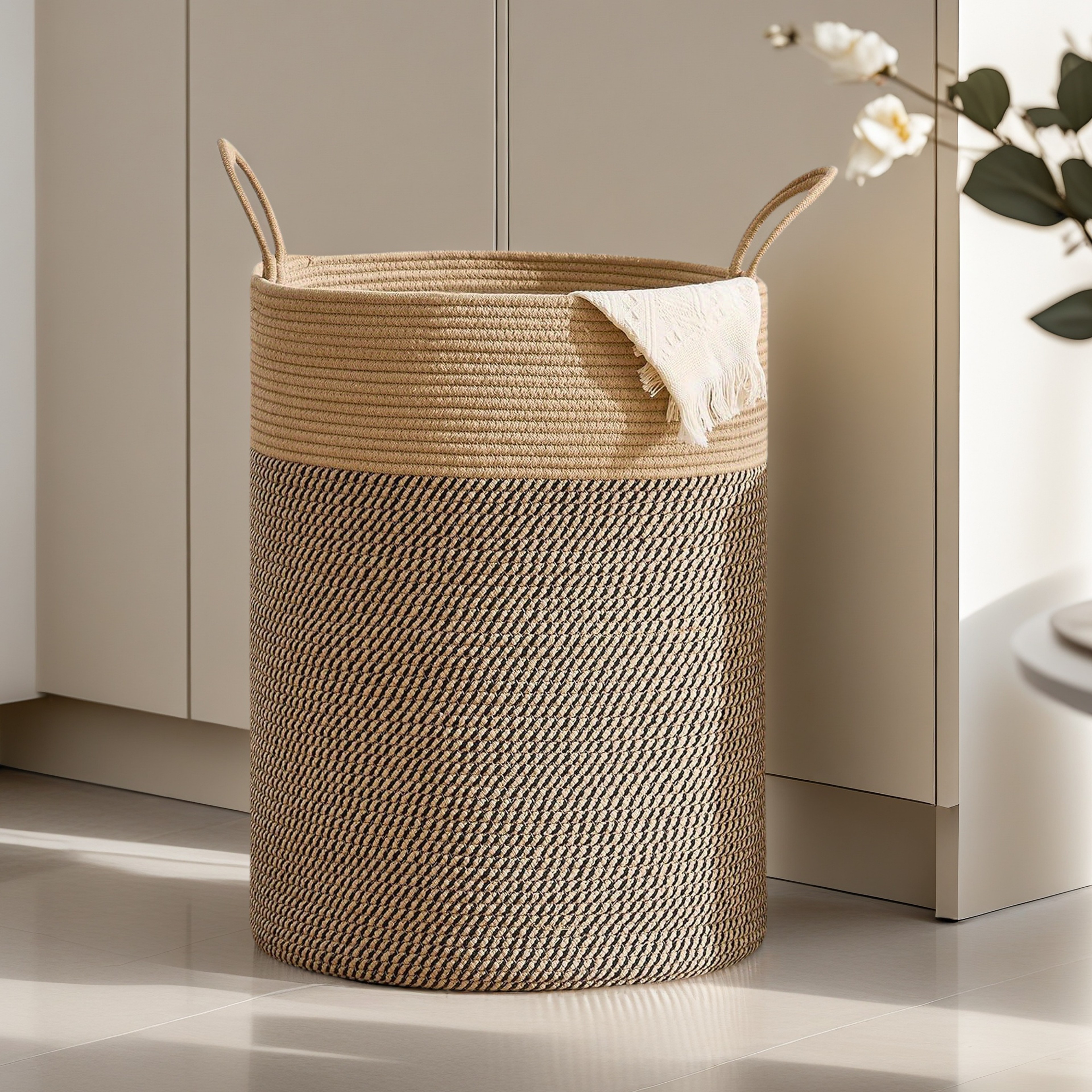 Large Cotton Rope Laundry Basket With Handles Foldable Woven Storage Hamper 9