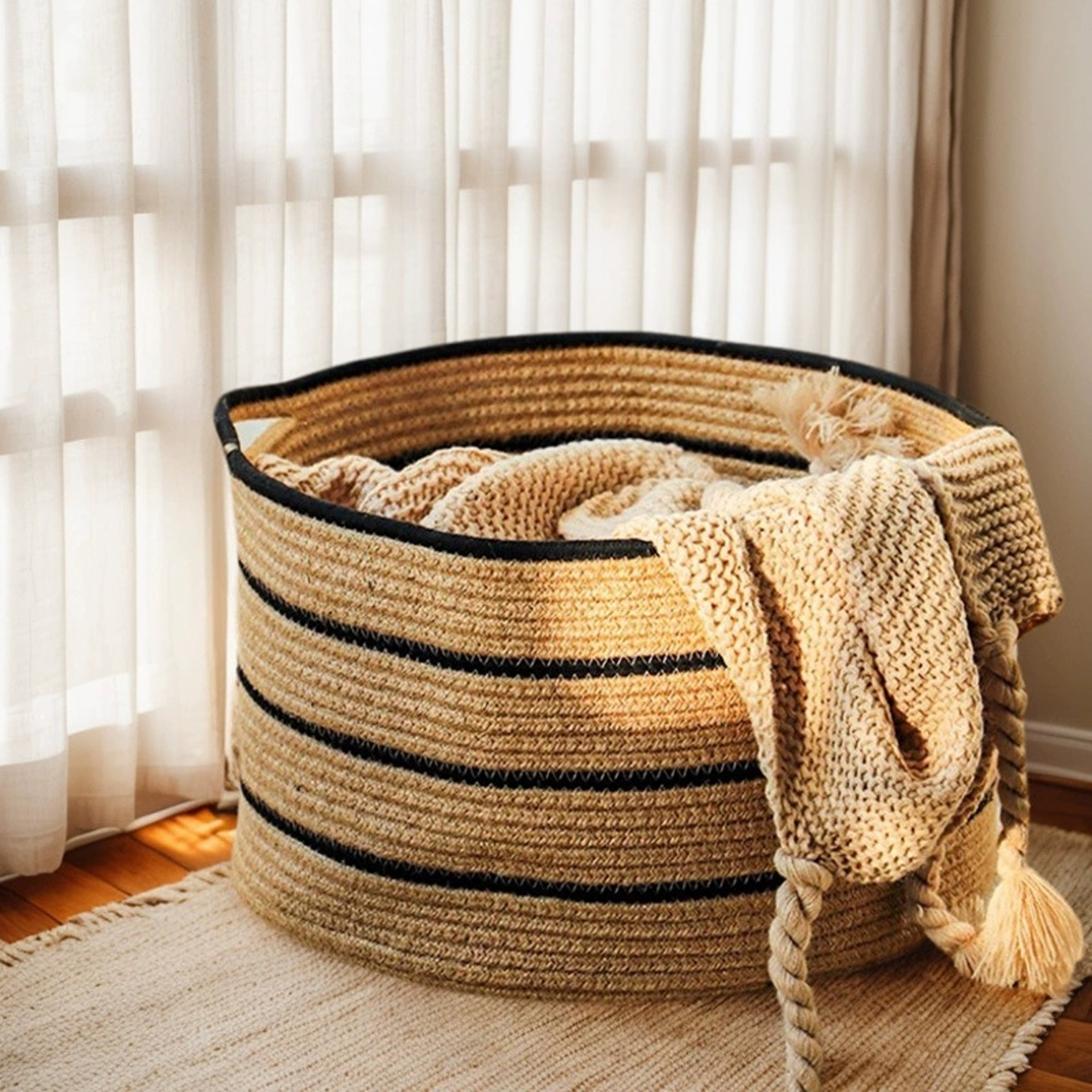 Cotton Rope Laundry Basket Woven Storage Basket for Clothes and Toys – view 4