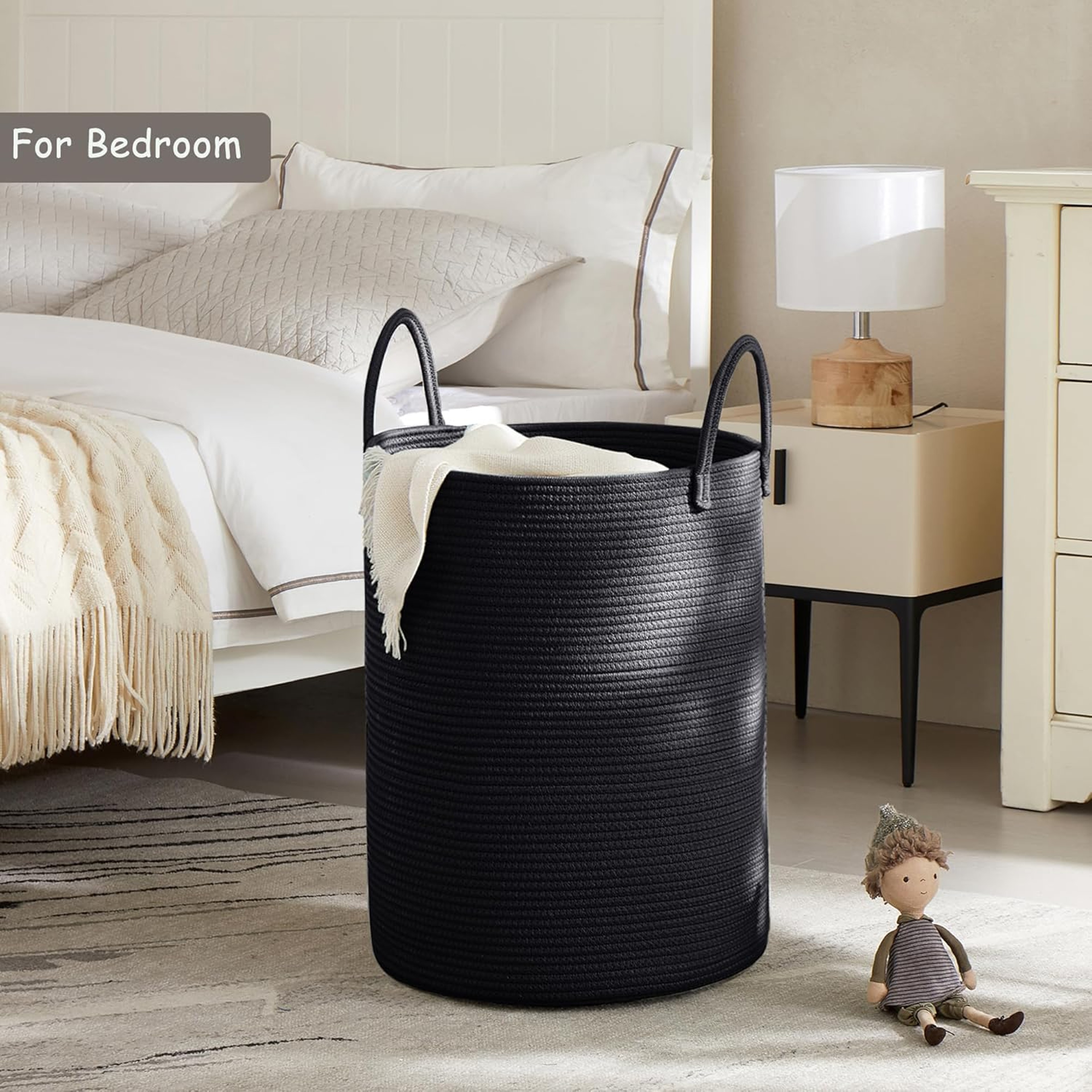 Large Woven Cotton Rope Laundry Hamper And Storage Basket With Handles 13