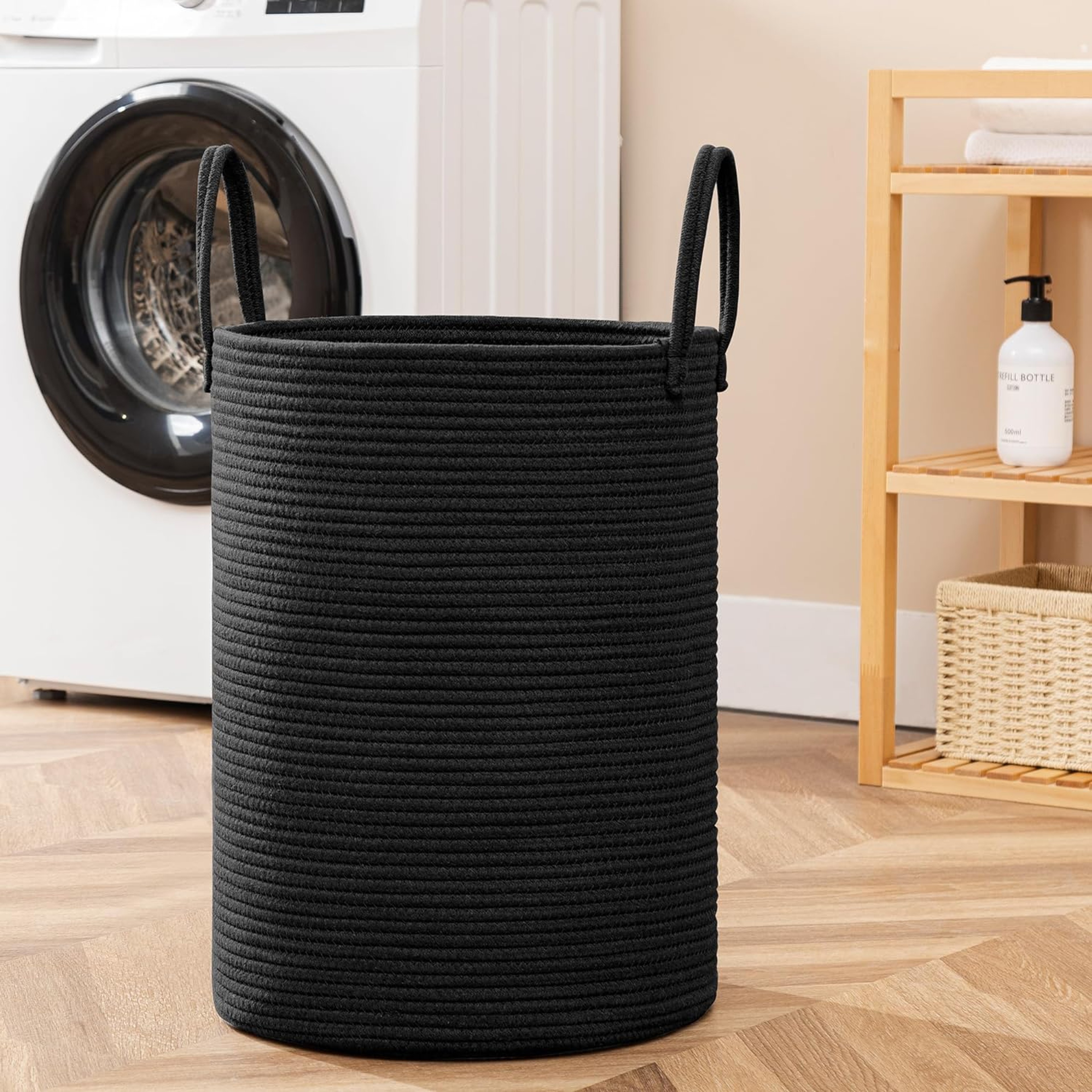 Large Woven Cotton Rope Laundry Hamper And Storage Basket With Handles 14