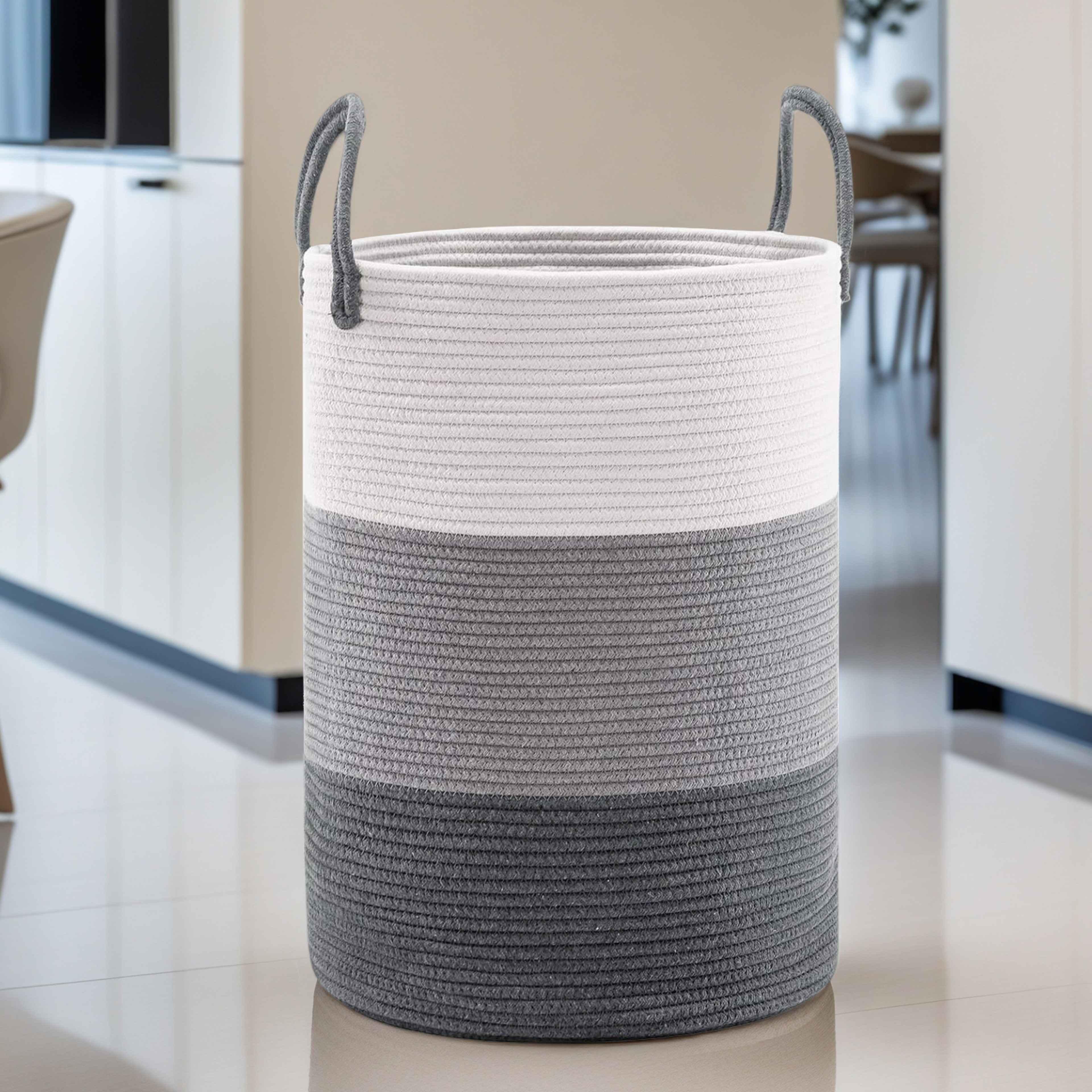 Large Woven Cotton Rope Laundry Hamper And Storage Basket With Handles 3