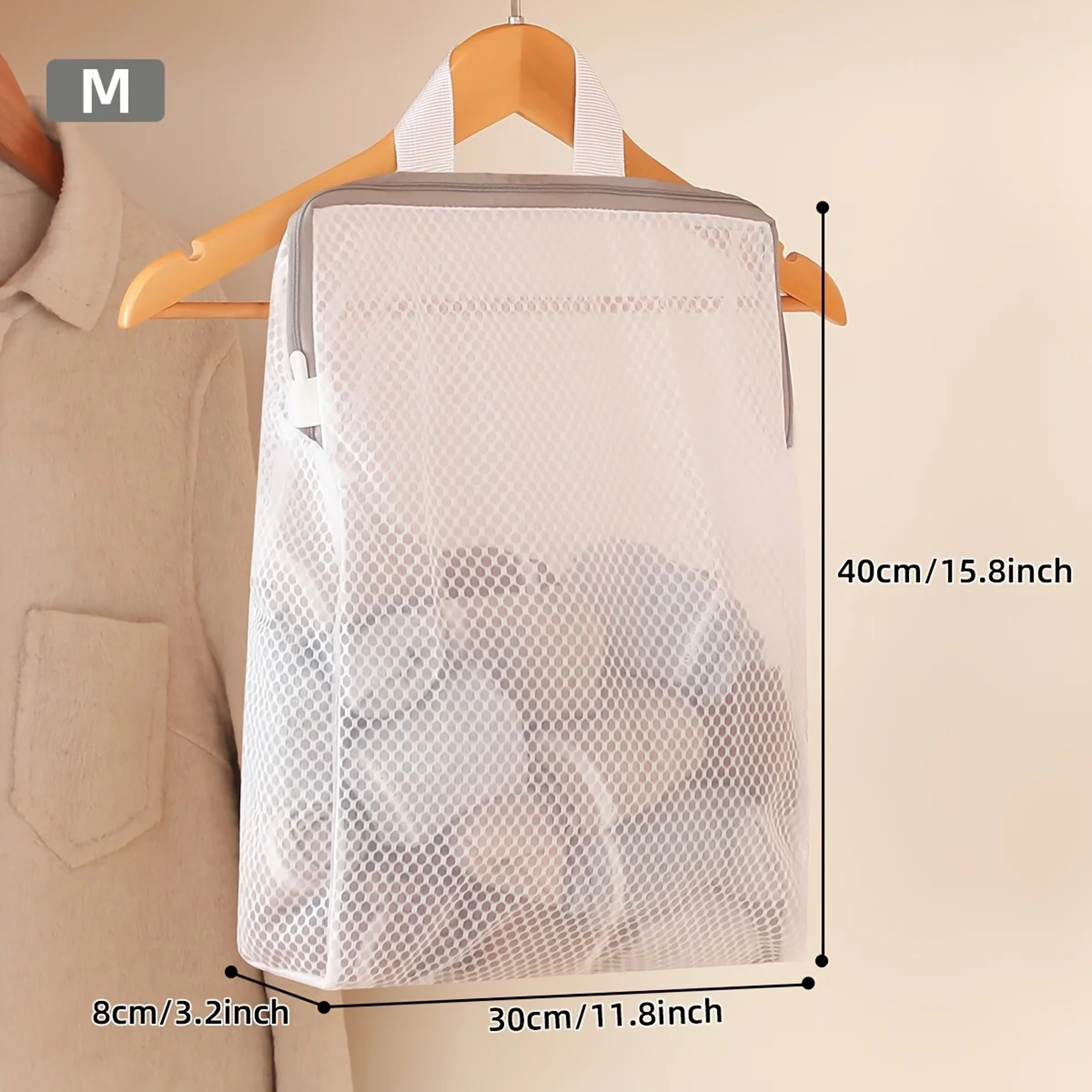 Wall Mounted Mesh Laundry Bag Zippered Space Saving Bathroom Clothes Organizer 8