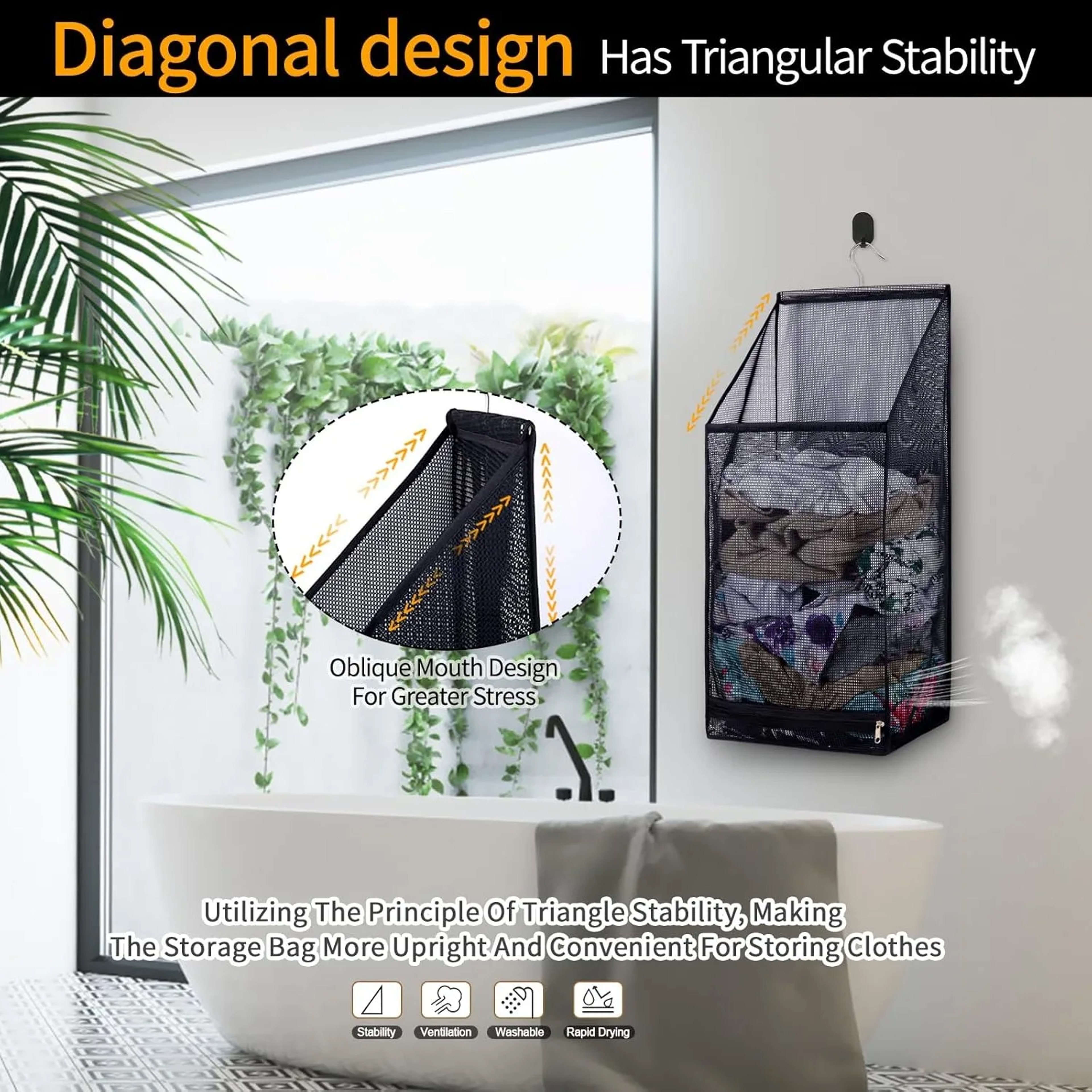 Large Capacity Over The Door Laundry Hamper Breathable Collapsible Mesh Storage Bag 5