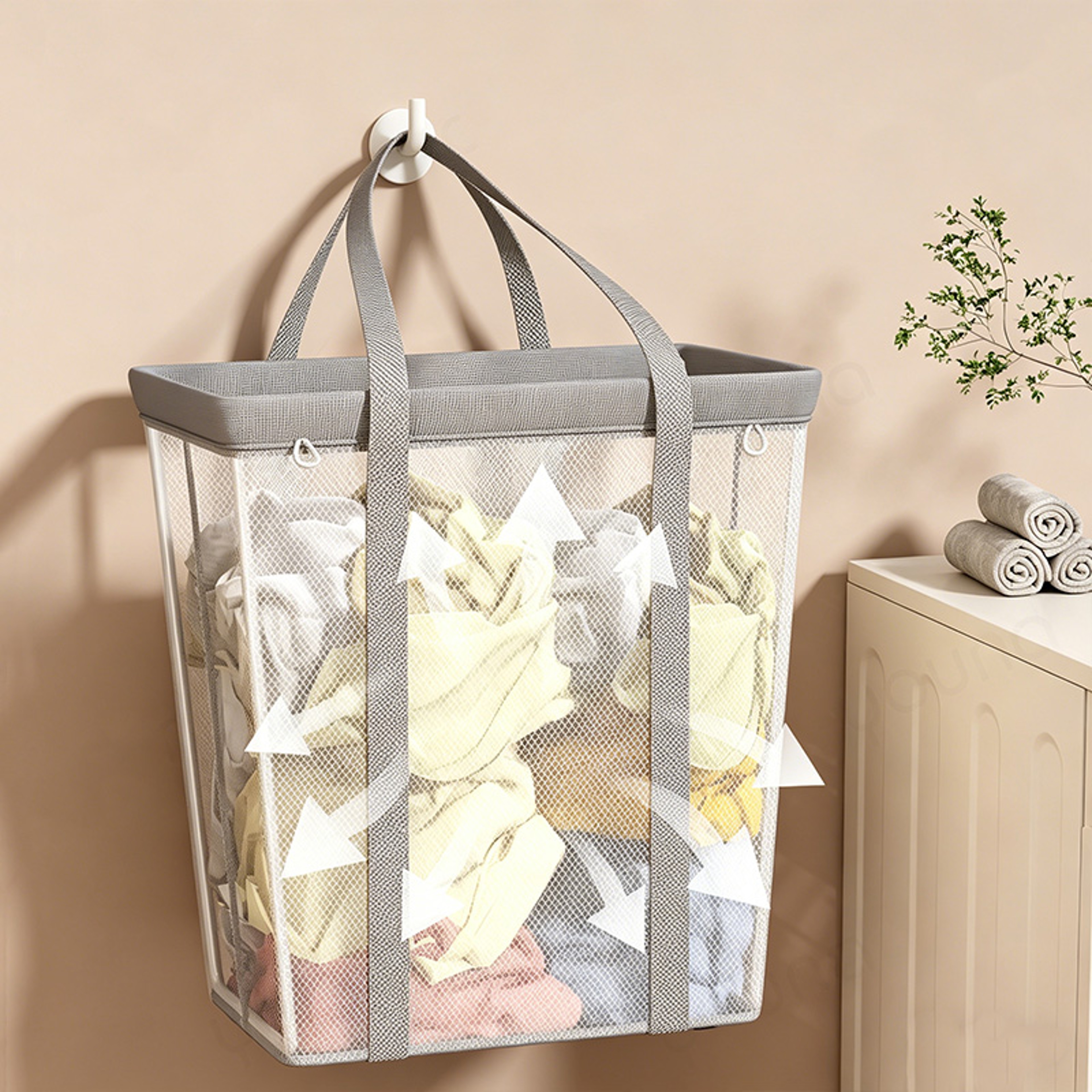 Foldable Mesh Laundry Basket Portable Collapsible Hamper With Carry Handles 4