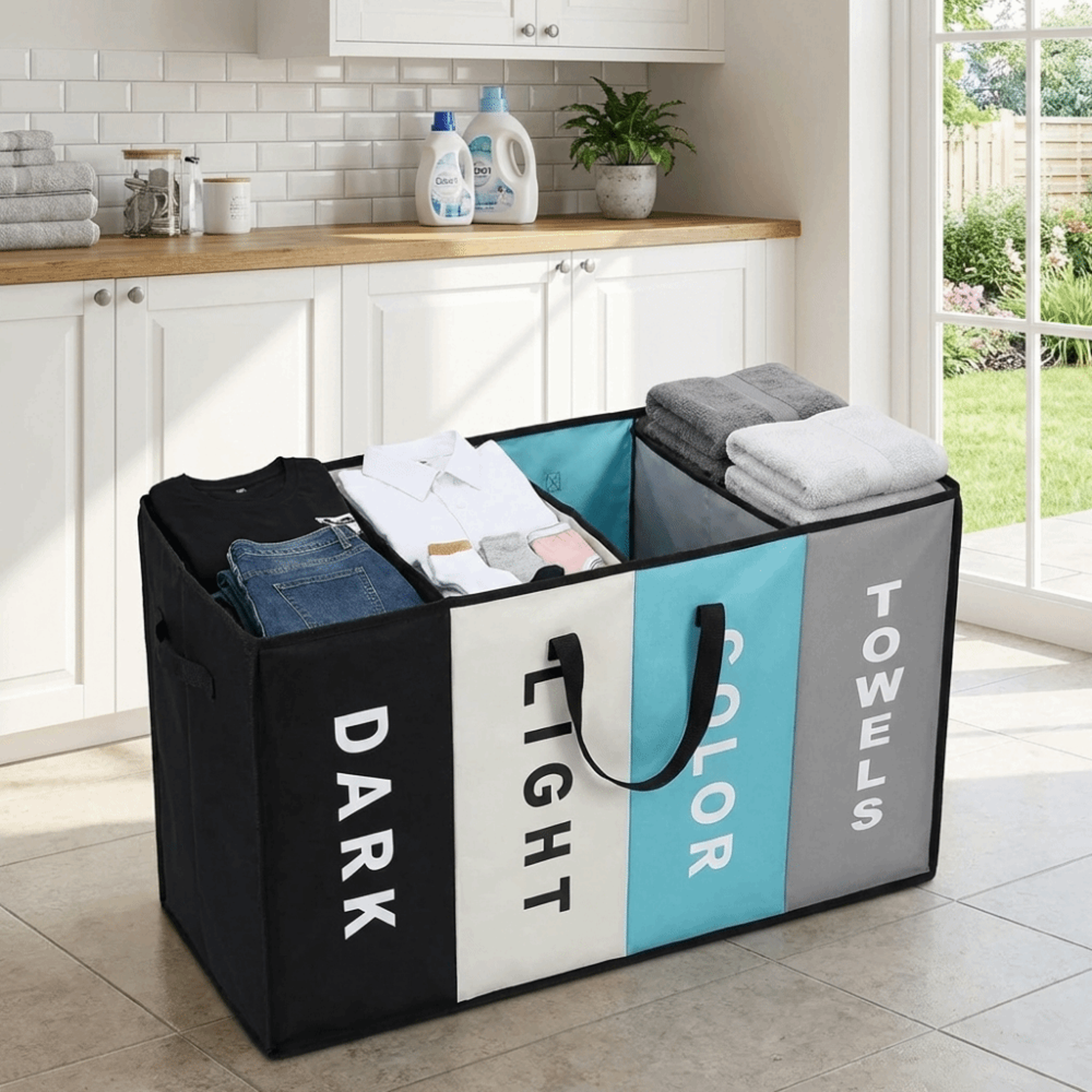 Compartment Collapsible Laundry Sorter With Handles 4