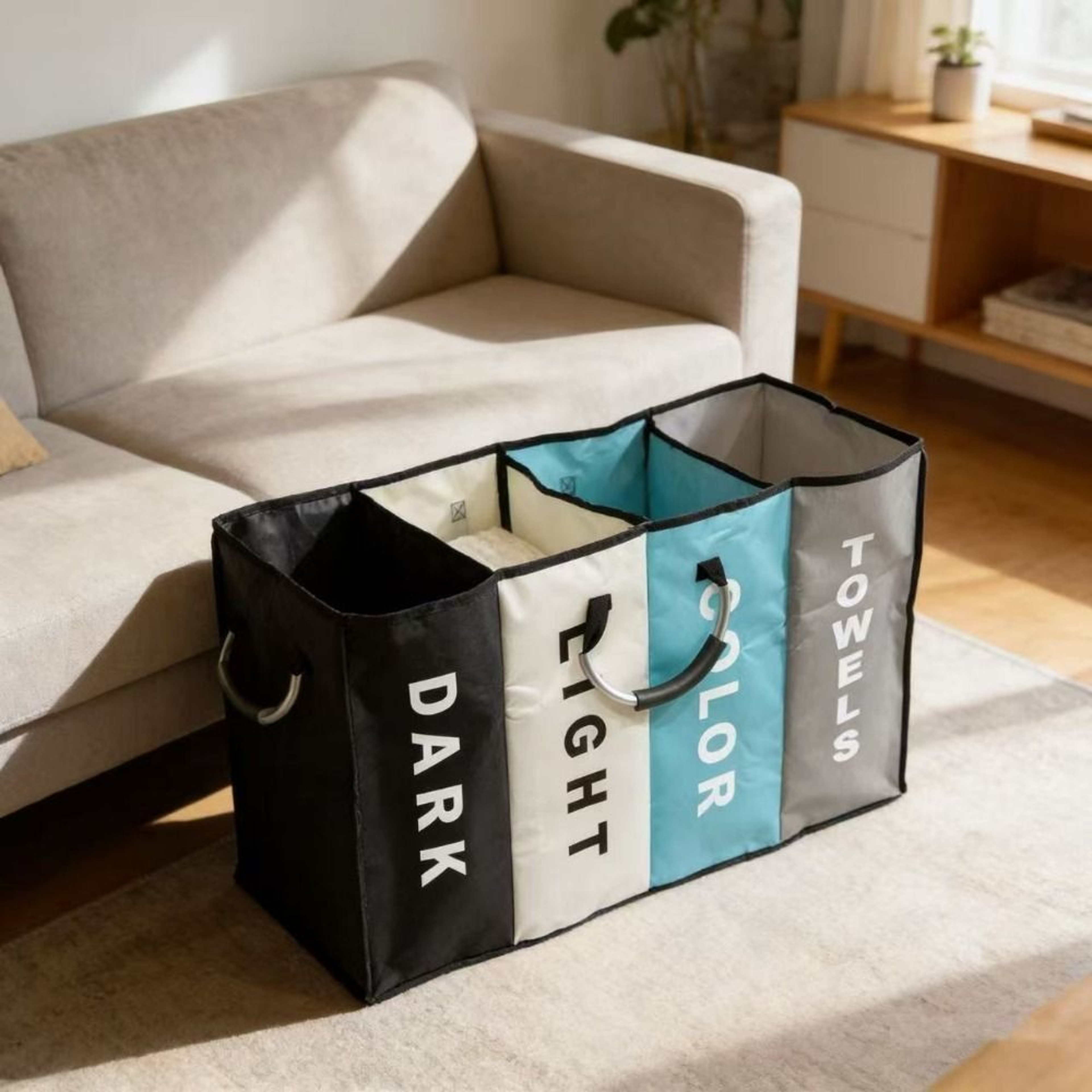 Compartment Collapsible Laundry Sorter With Handles 5