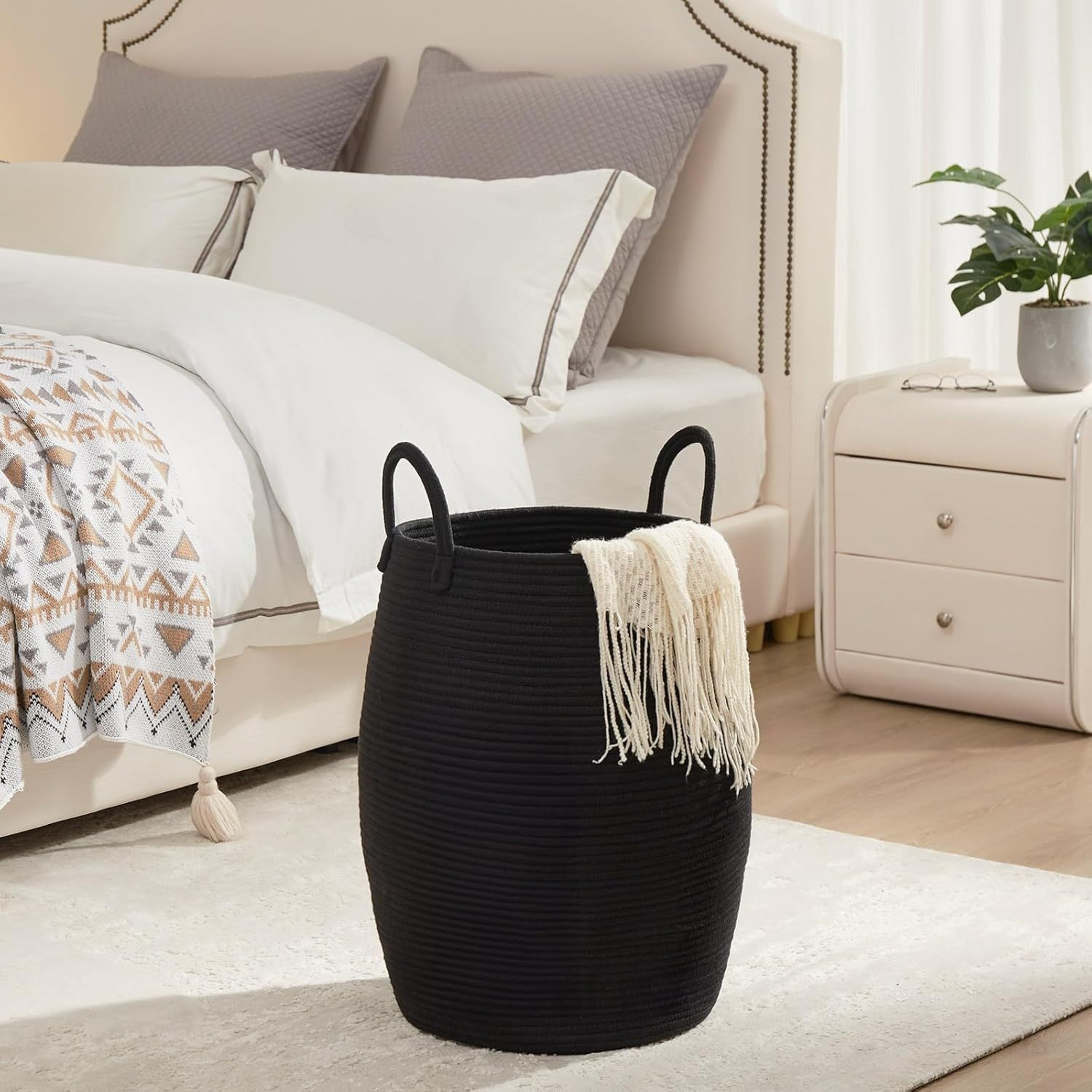 Boho Laundry Hamper Foldable Cotton Storage Basket With Handles 7