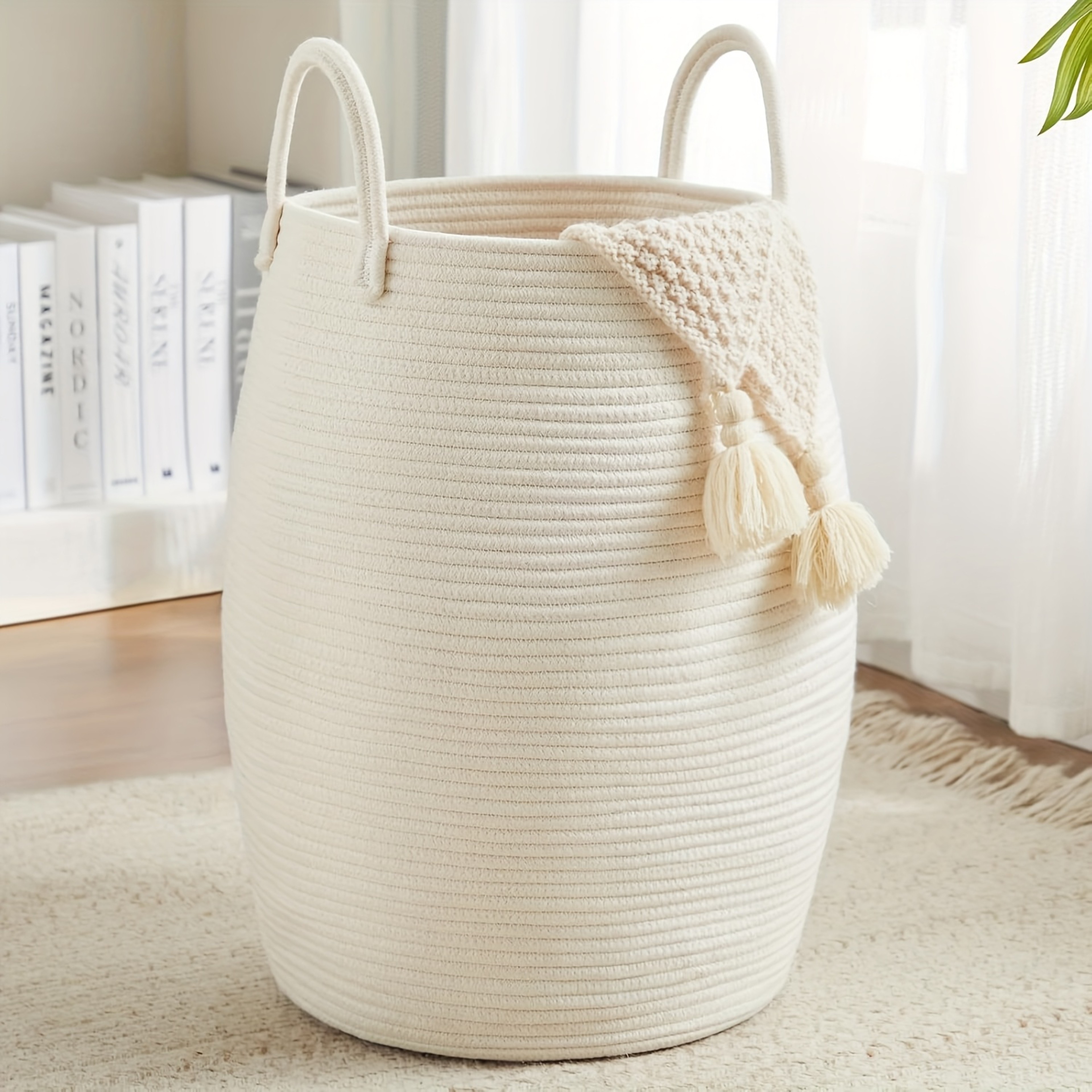 Boho Laundry Hamper Foldable Cotton Storage Basket With Handles 1