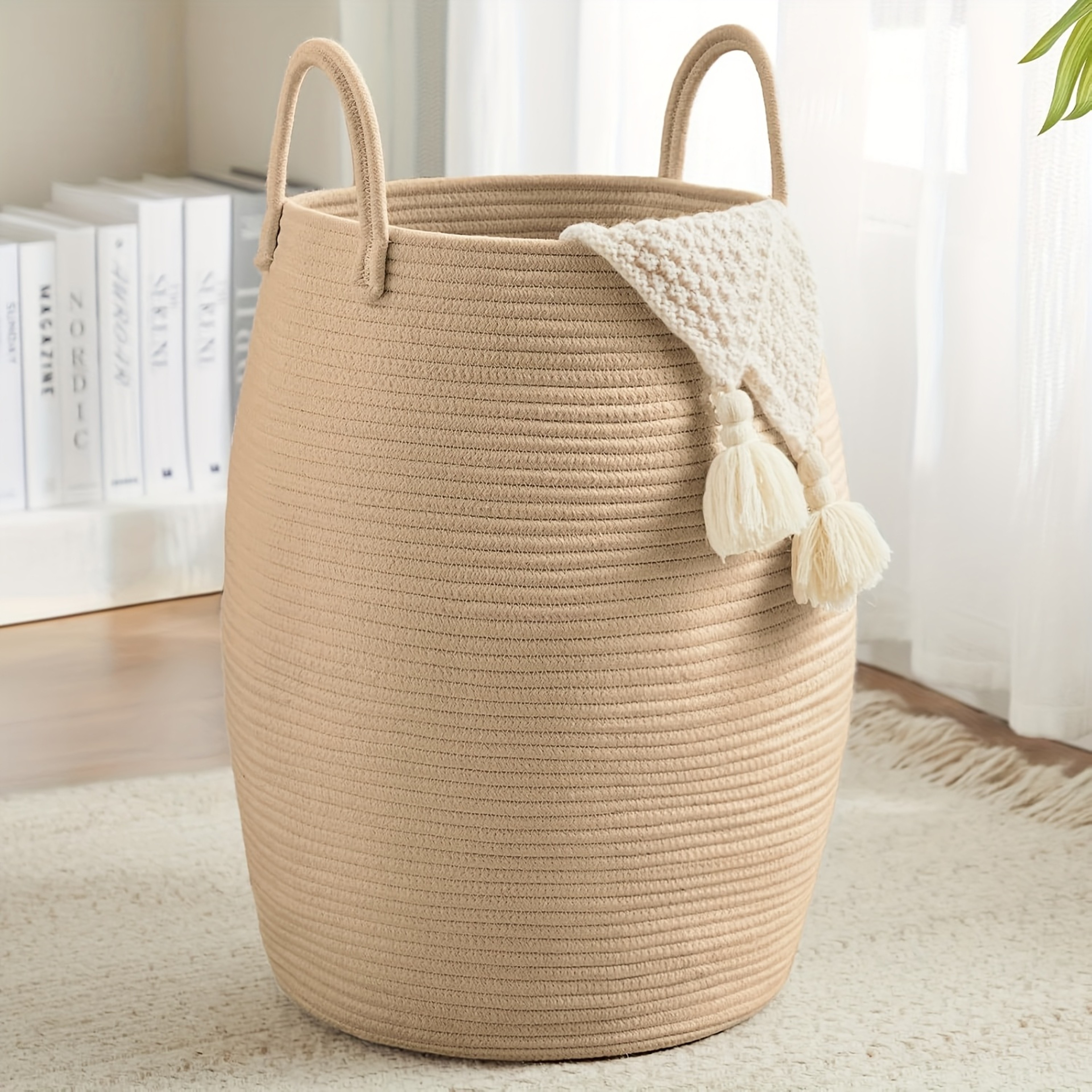 Boho Laundry Hamper Foldable Cotton Storage Basket With Handles 2