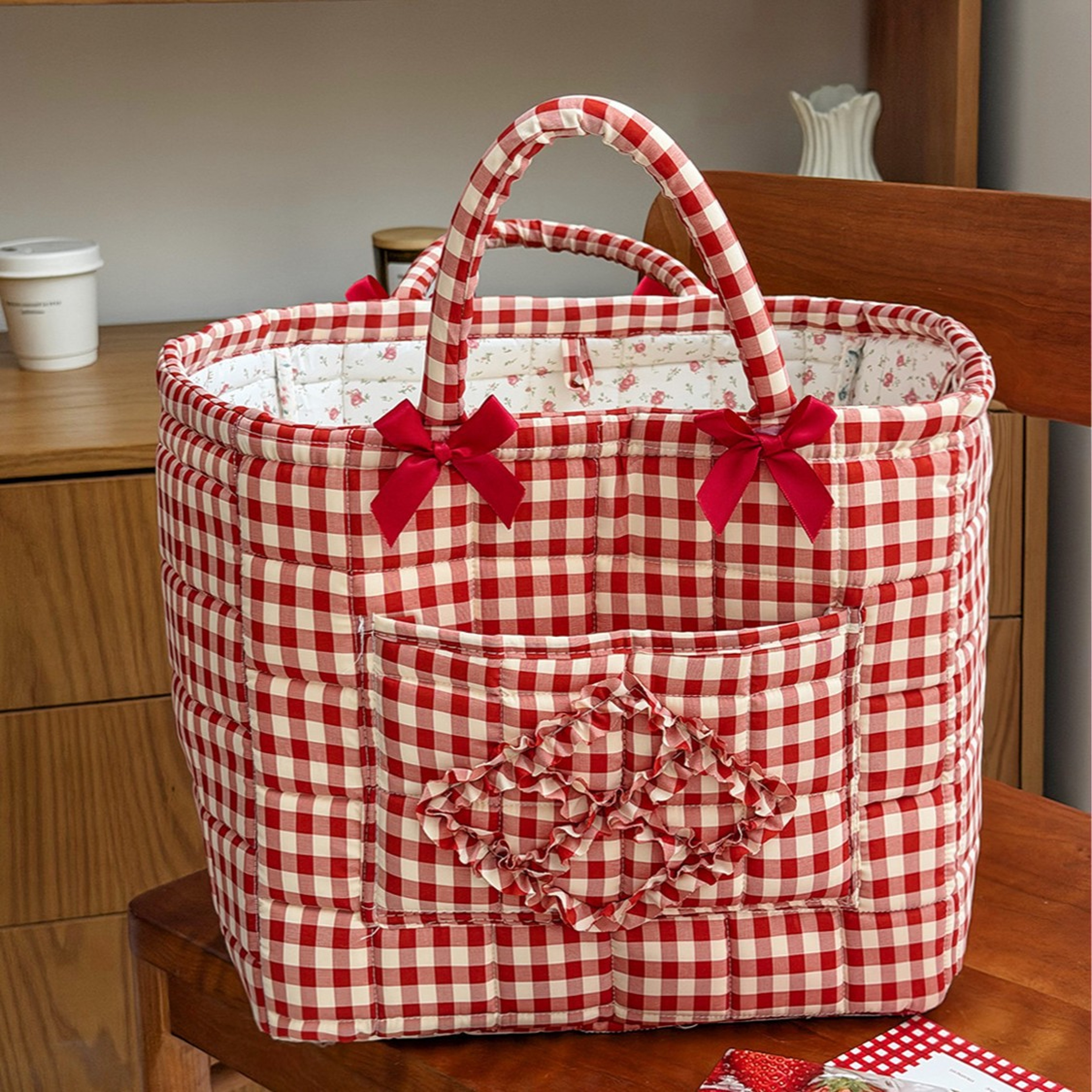 Plaid Bow Foldable Storage Basket Collapsible Laundry Hamper And Toy Organizer 1