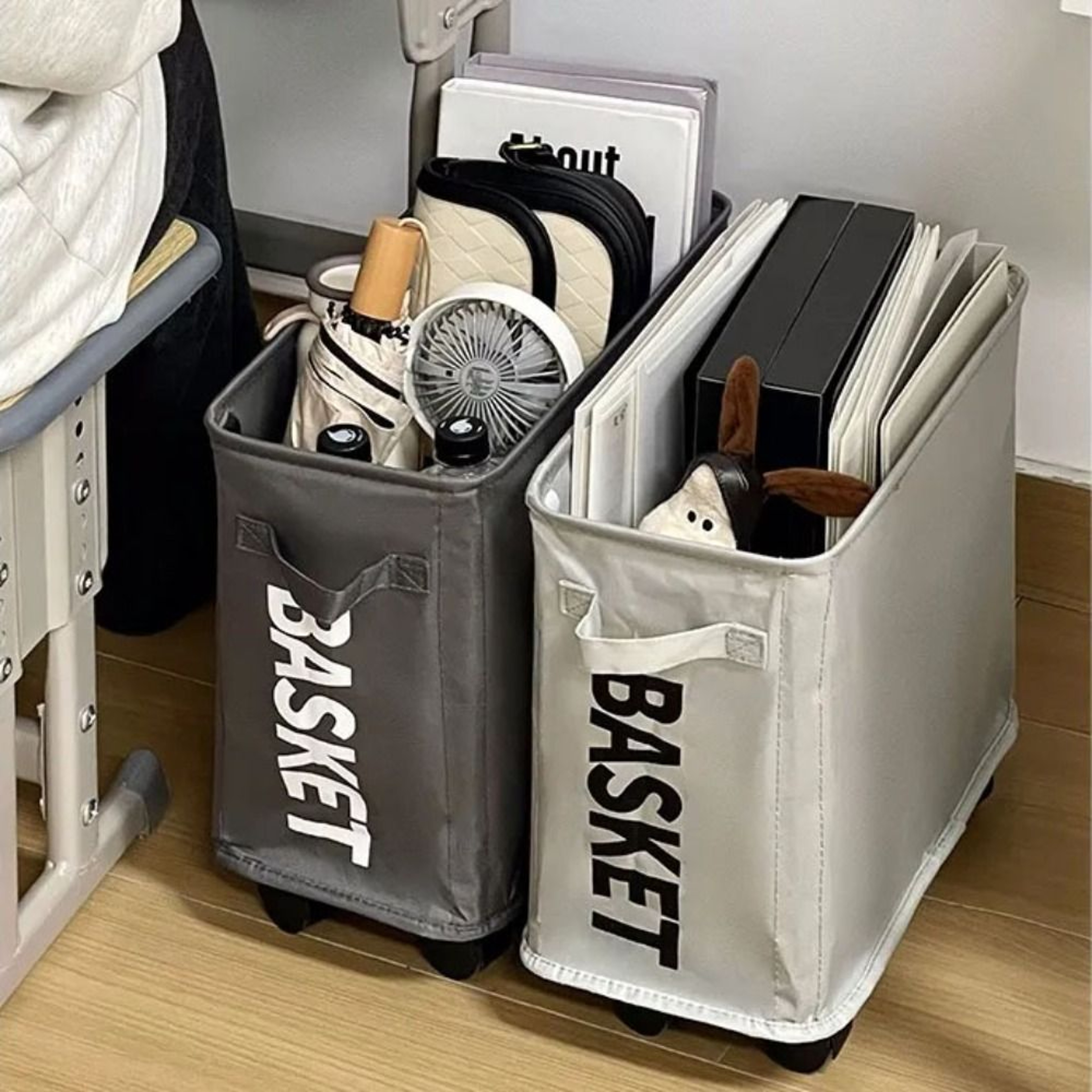 Foldable Rolling Laundry Hamper Waterproof Slim Basket 6
