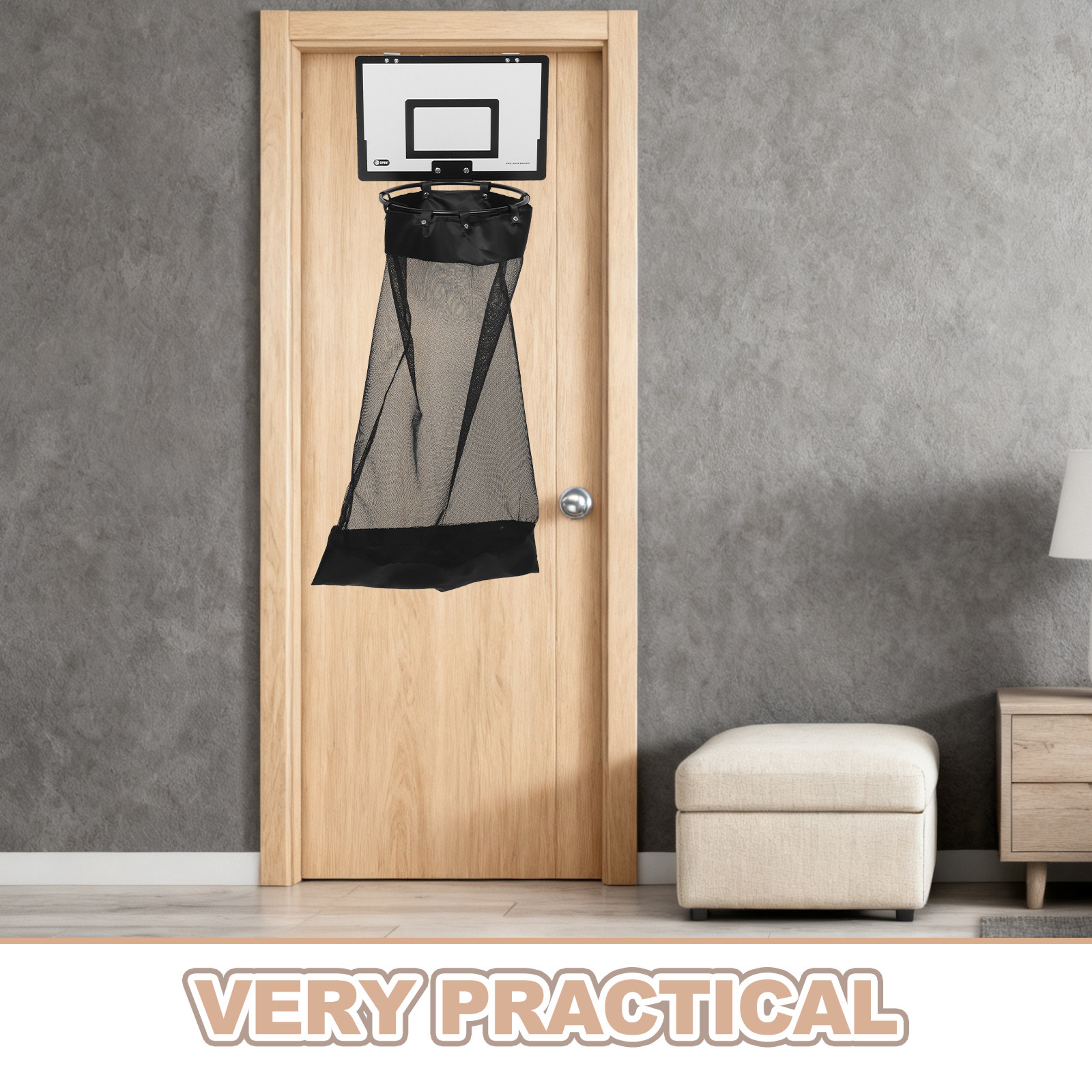 Basketball Hoop Laundry Hamper Over Door Mesh Clothes Basket 3