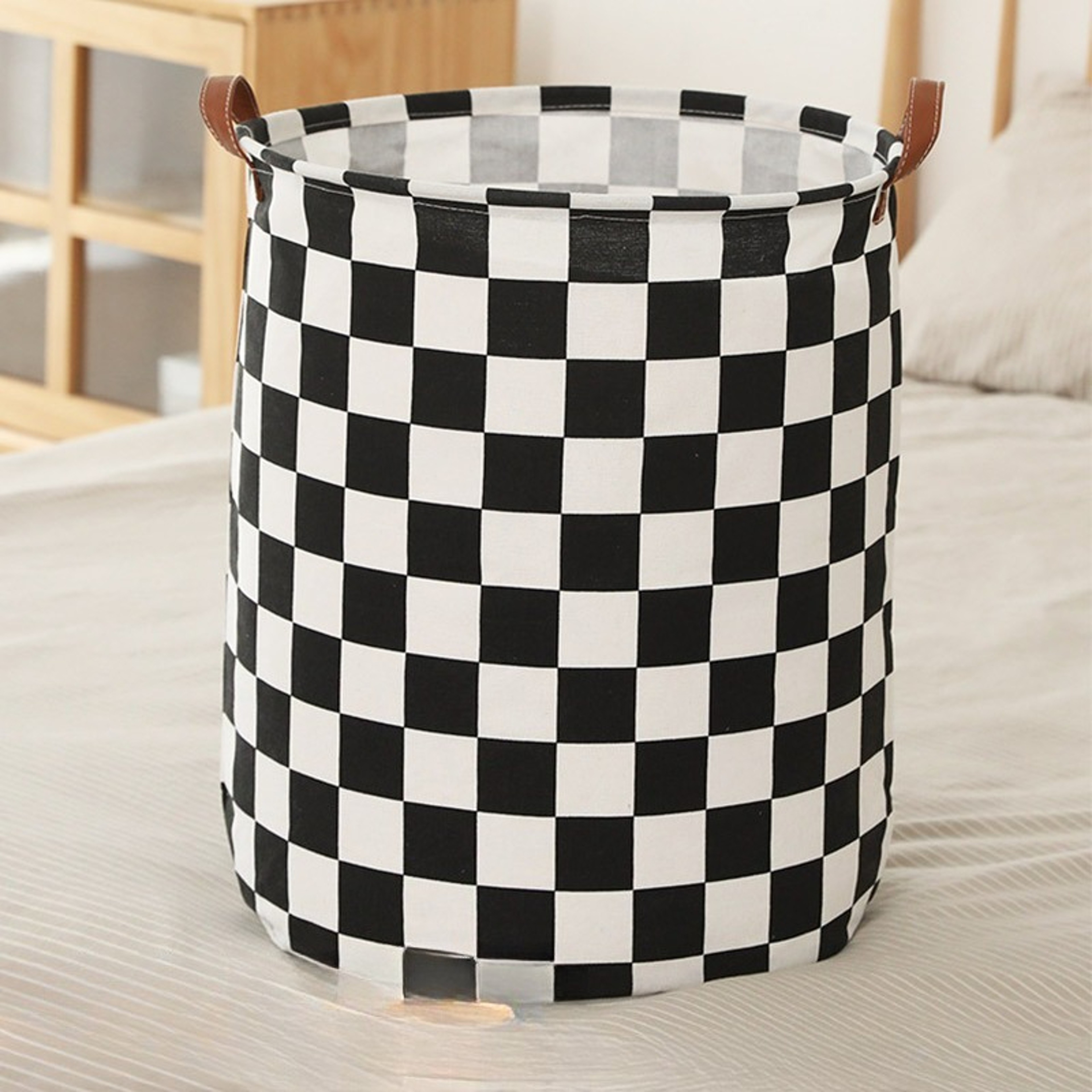 Black White Checkered Laundry Basket Foldable Toy Storage Hamper 1
