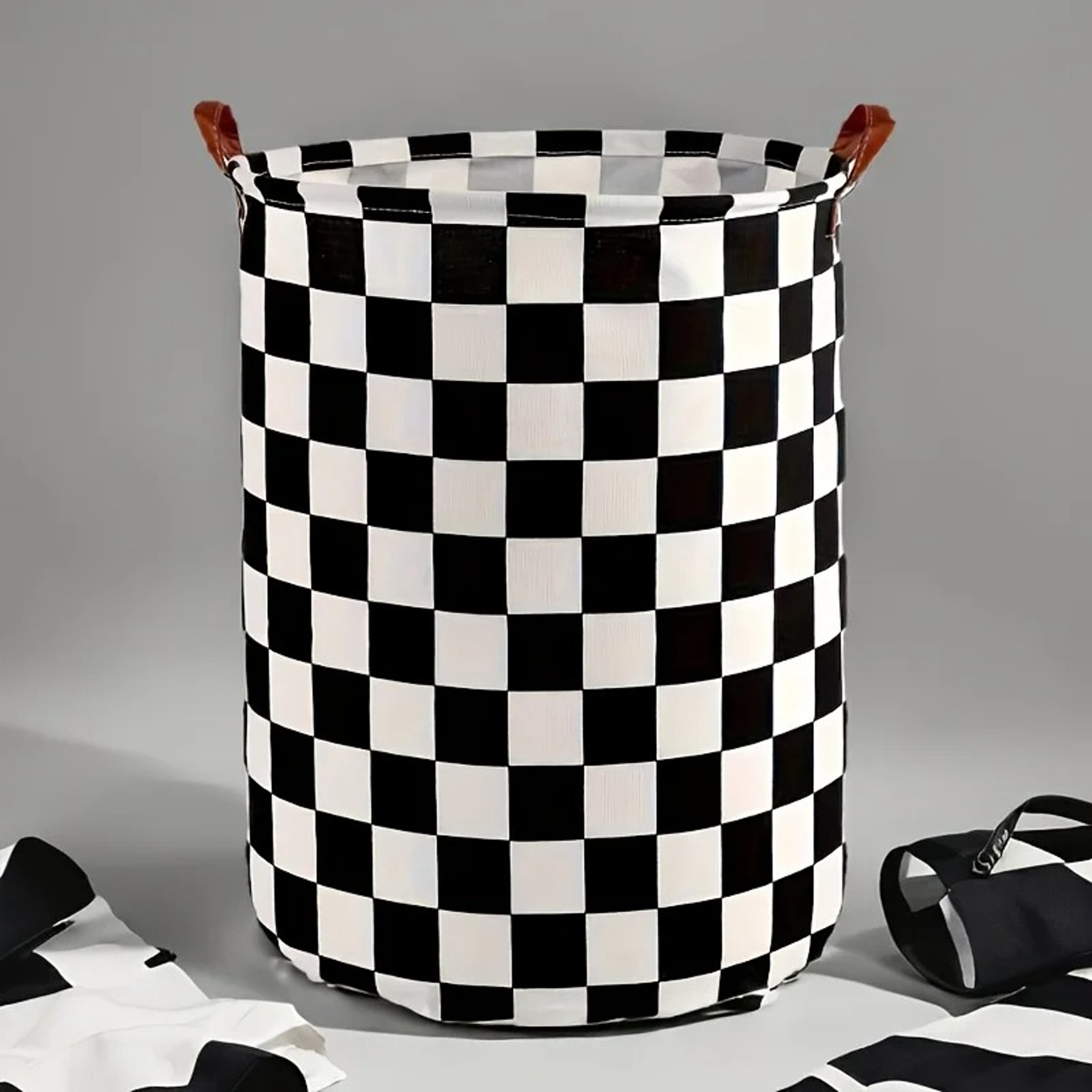 Black White Checkered Laundry Basket Foldable Toy Storage Hamper 3