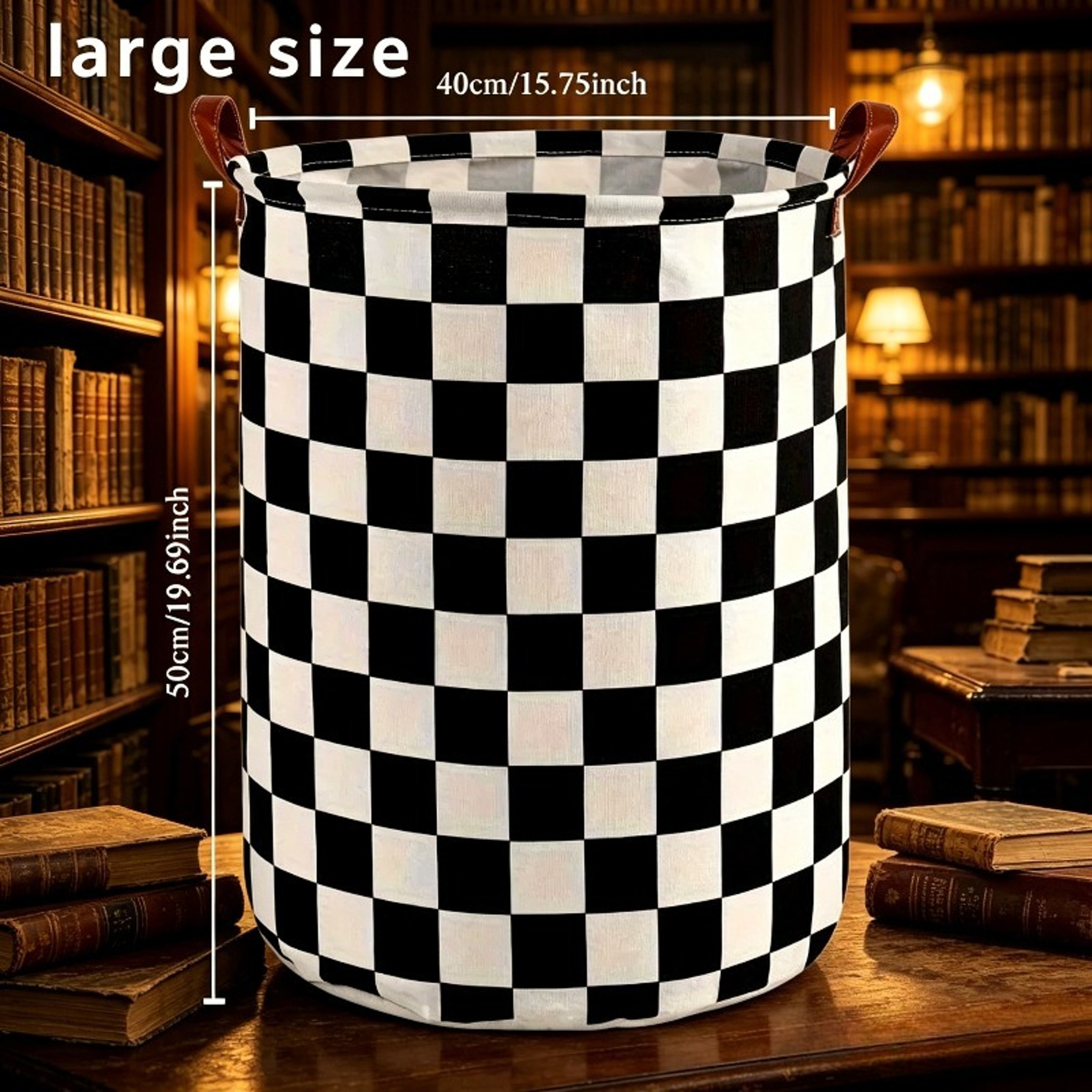 Black White Checkered Laundry Basket Foldable Toy Storage Hamper 6