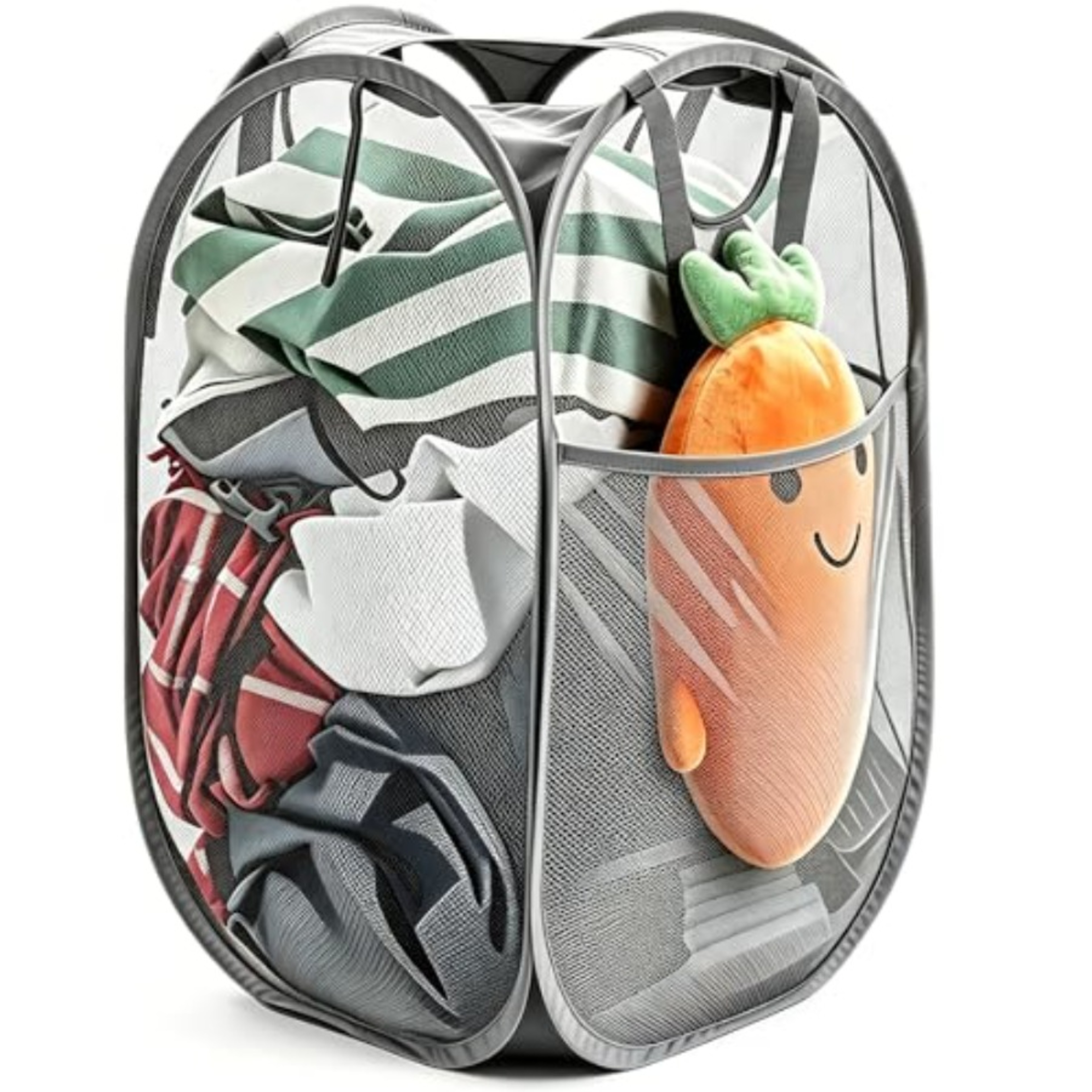 Mesh Pop Up Laundry Hamper Collapsible Basket With Handles 0