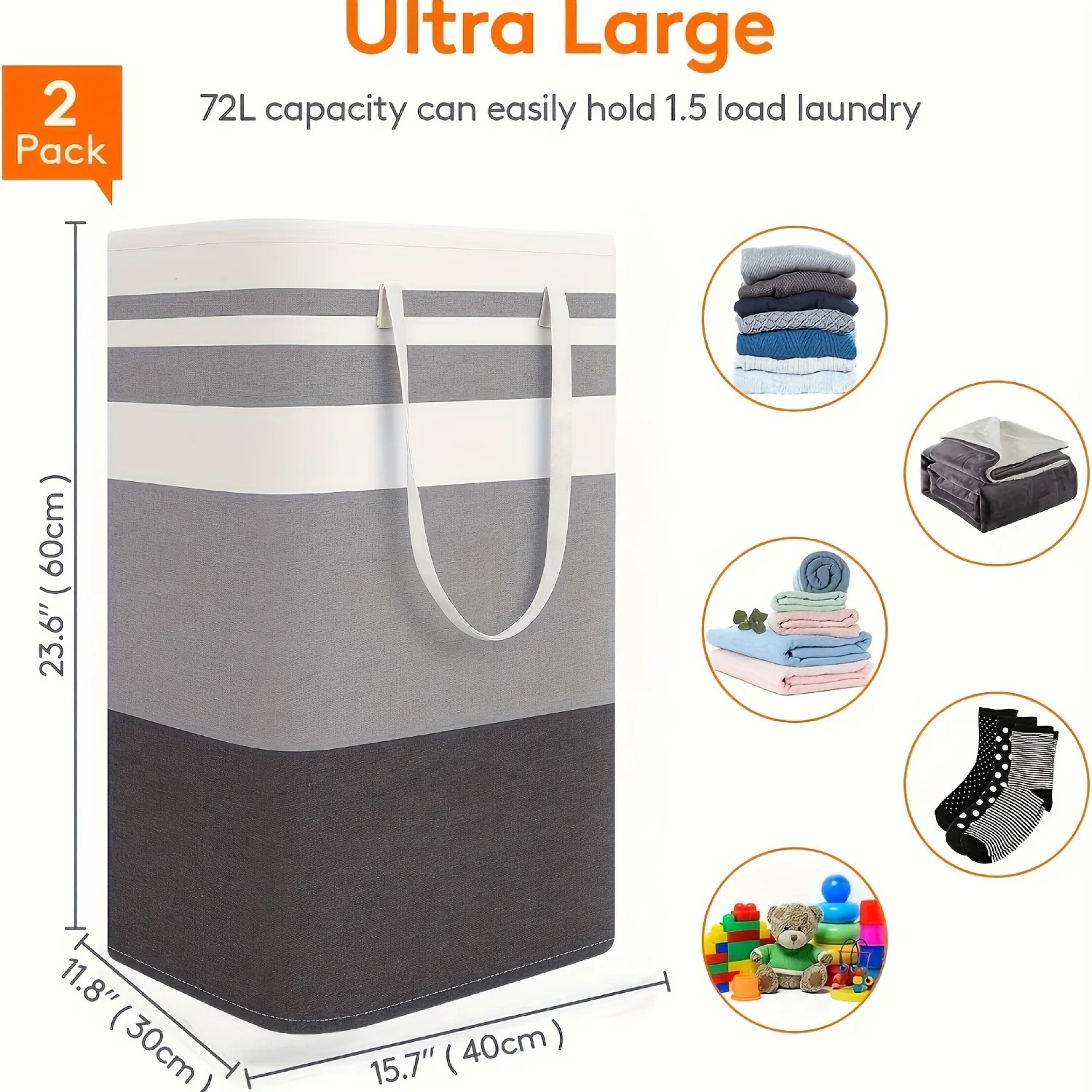 Large Foldable Laundry Basket With Handle For Clothes And Toy Storage 2
