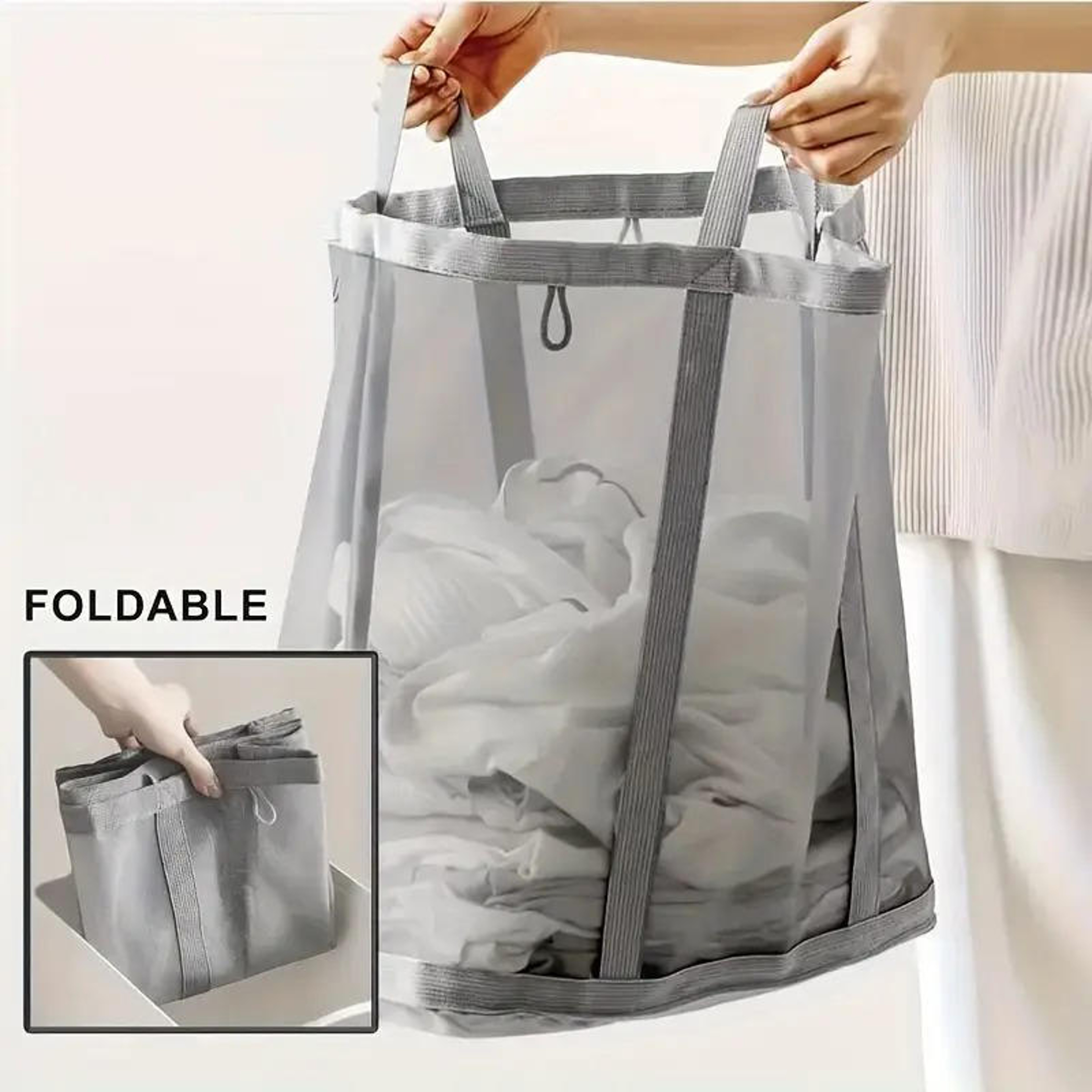 Wall Mounted Laundry Basket Foldable Mesh Laundry Basket Space Saving Organizer 5