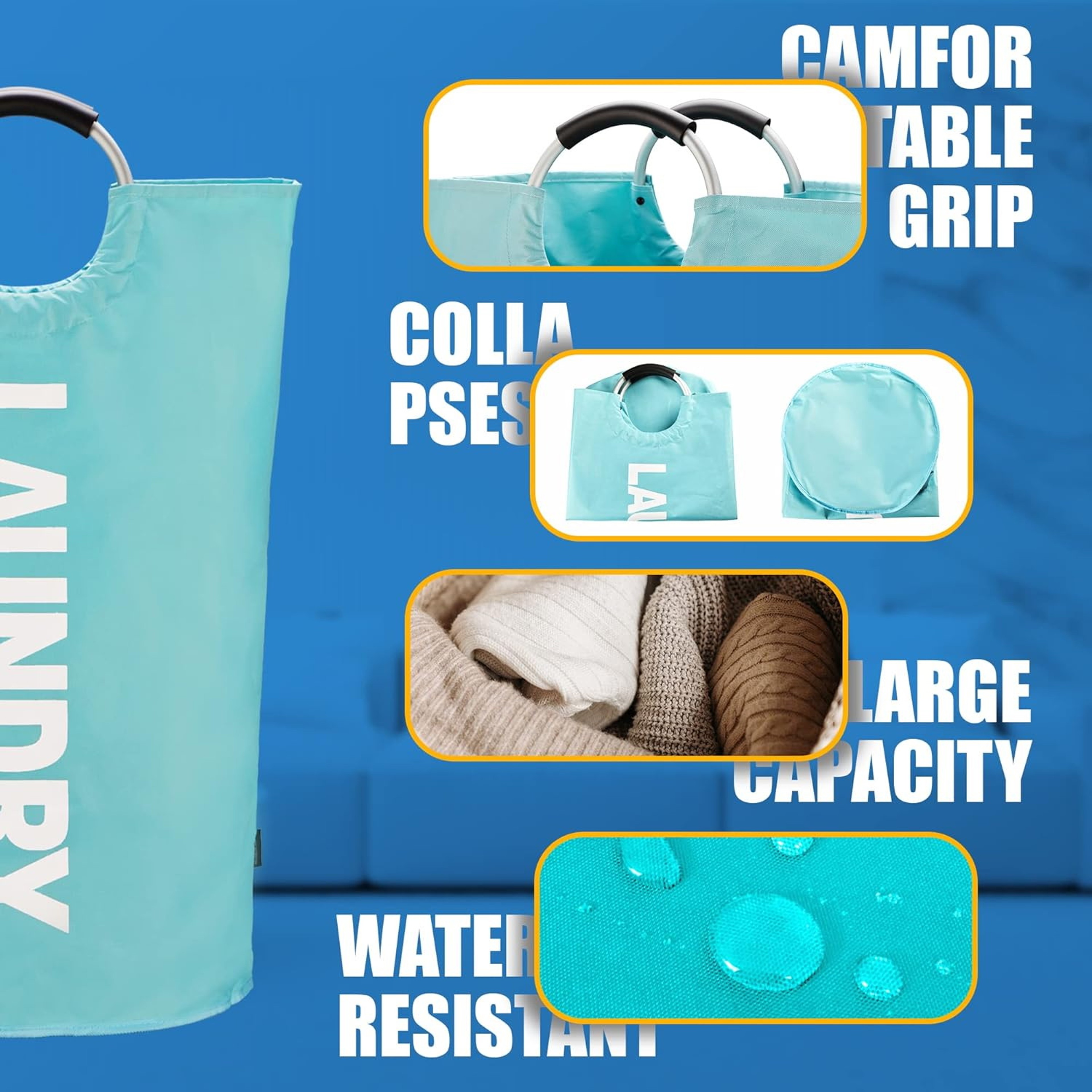 Large Waterproof Collapsible Laundry Hamper With Padded Handles 11