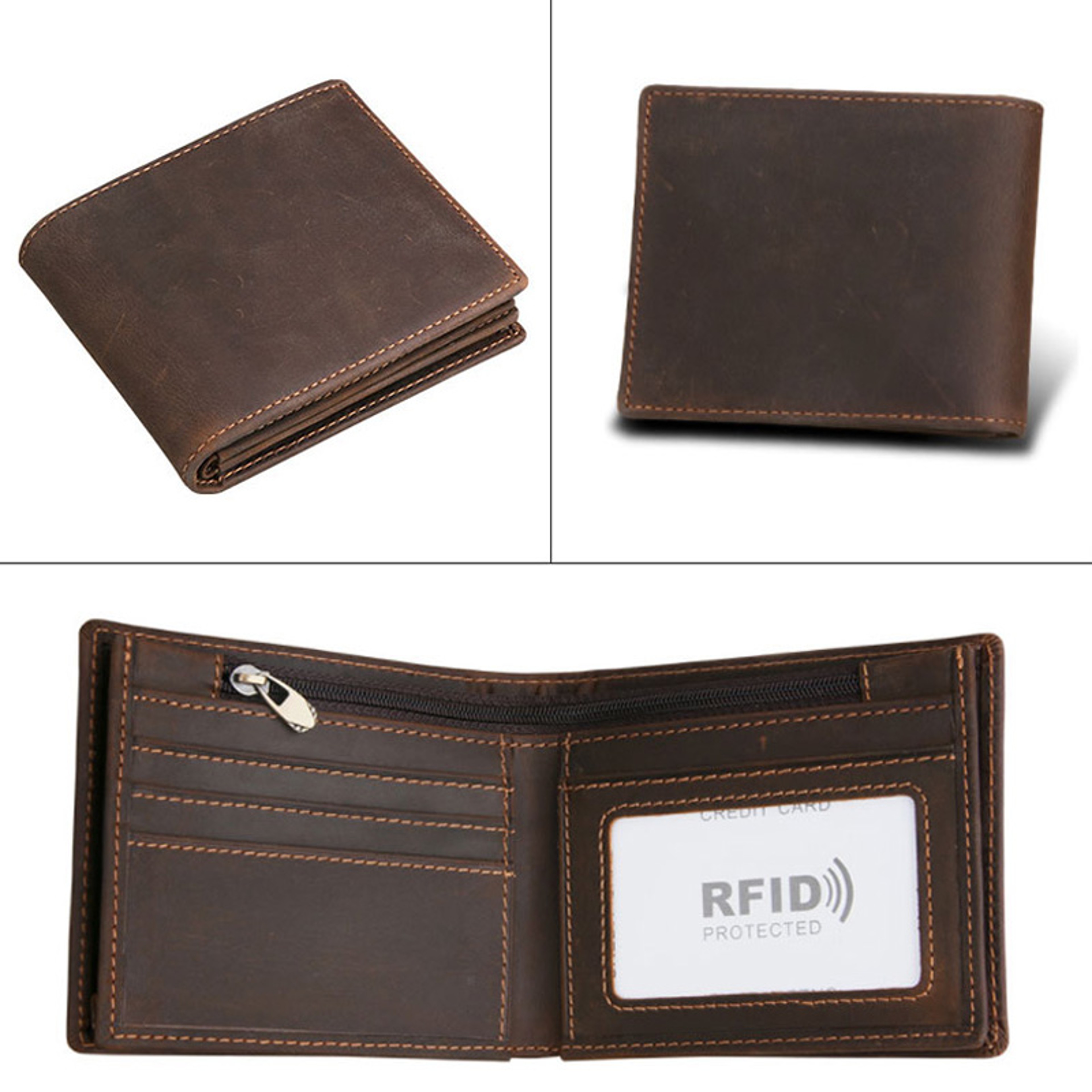 RFID Blocking Genuine Leather Men Bifold Wallet With Coin Pocket 6
