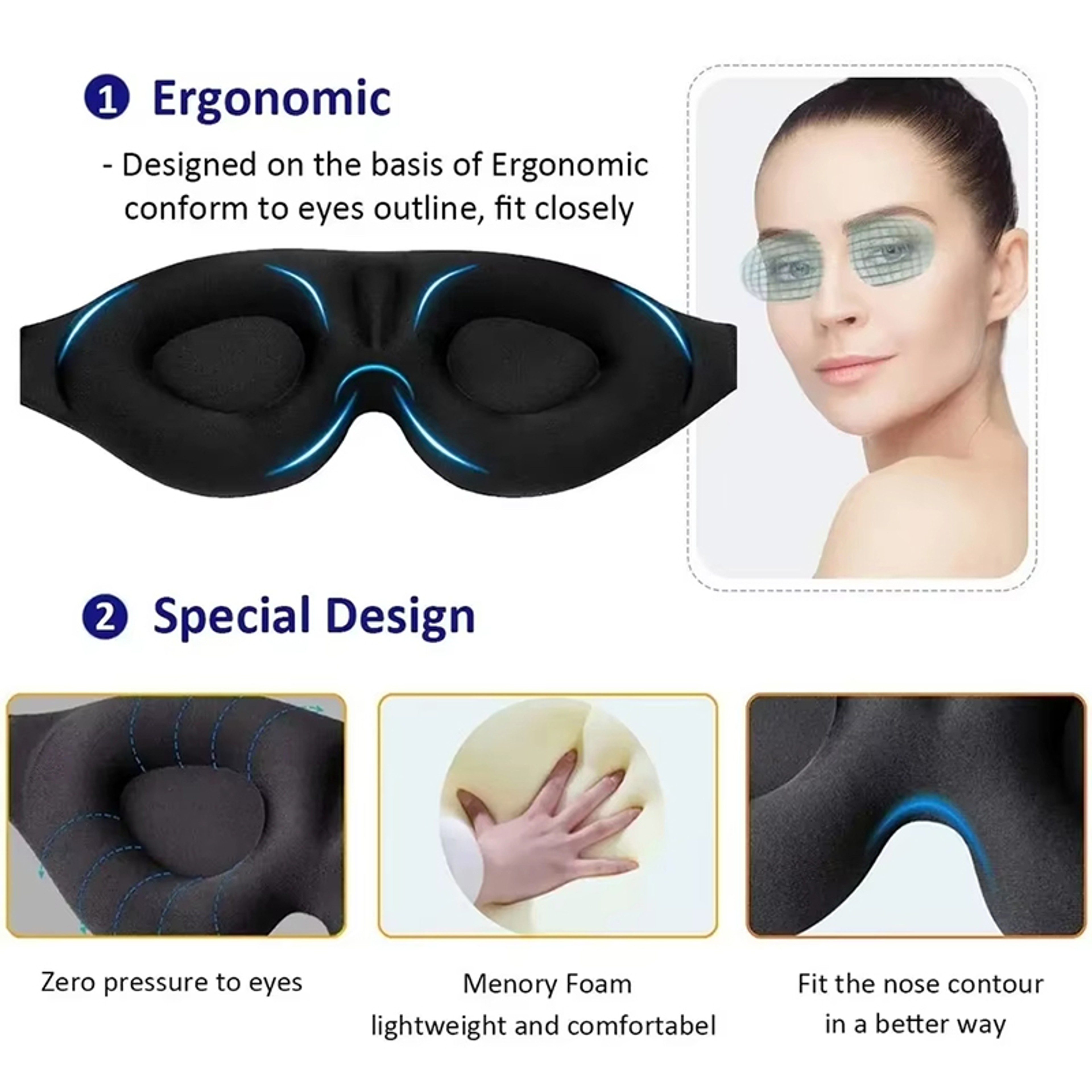 Pressure Free 3D Sleep Mask Adjustable Light Blocking Eye Mask For Men And Women 2