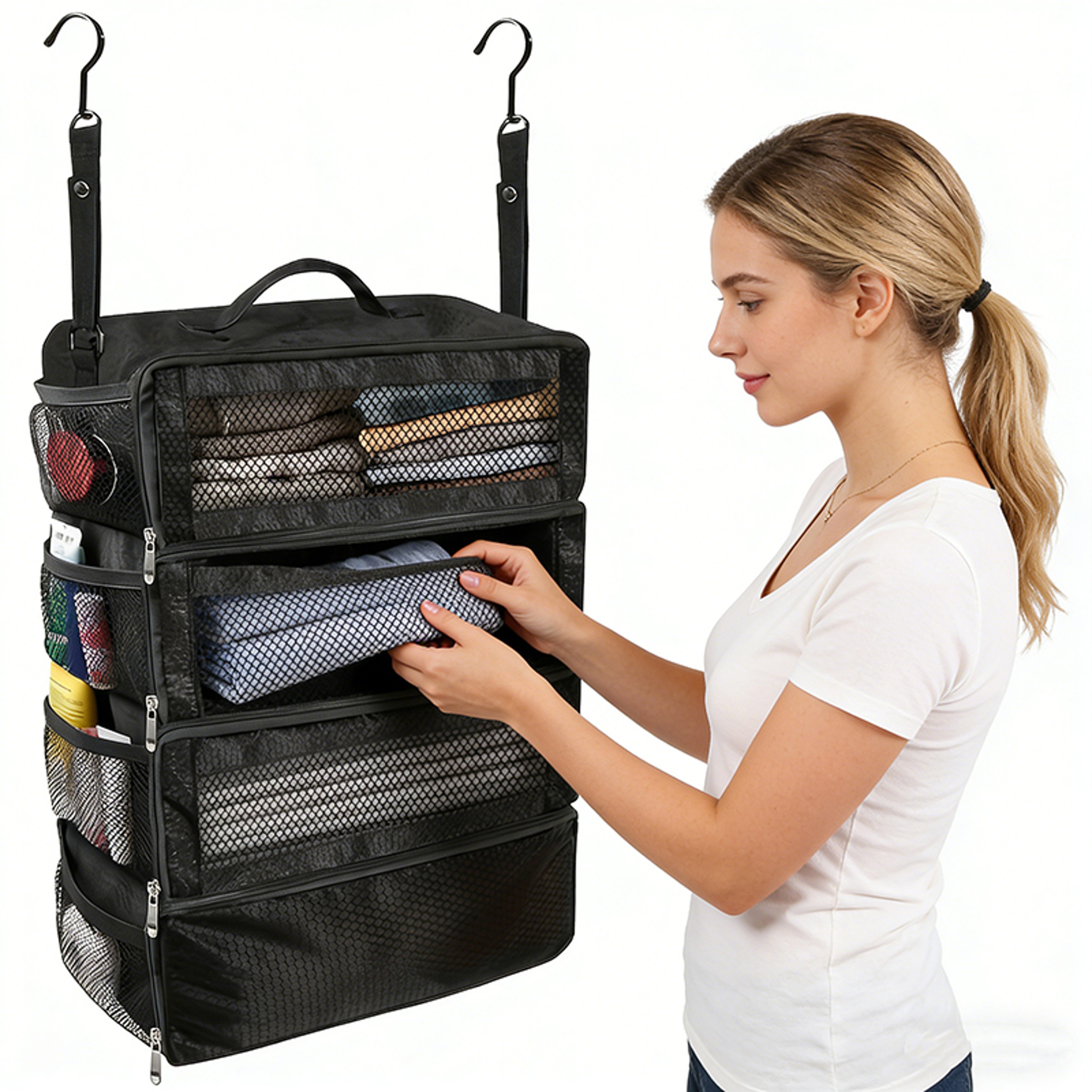 Hanging Suitcase Organizer Collapsible Travel Luggage Organizer With Packing Shelves 0