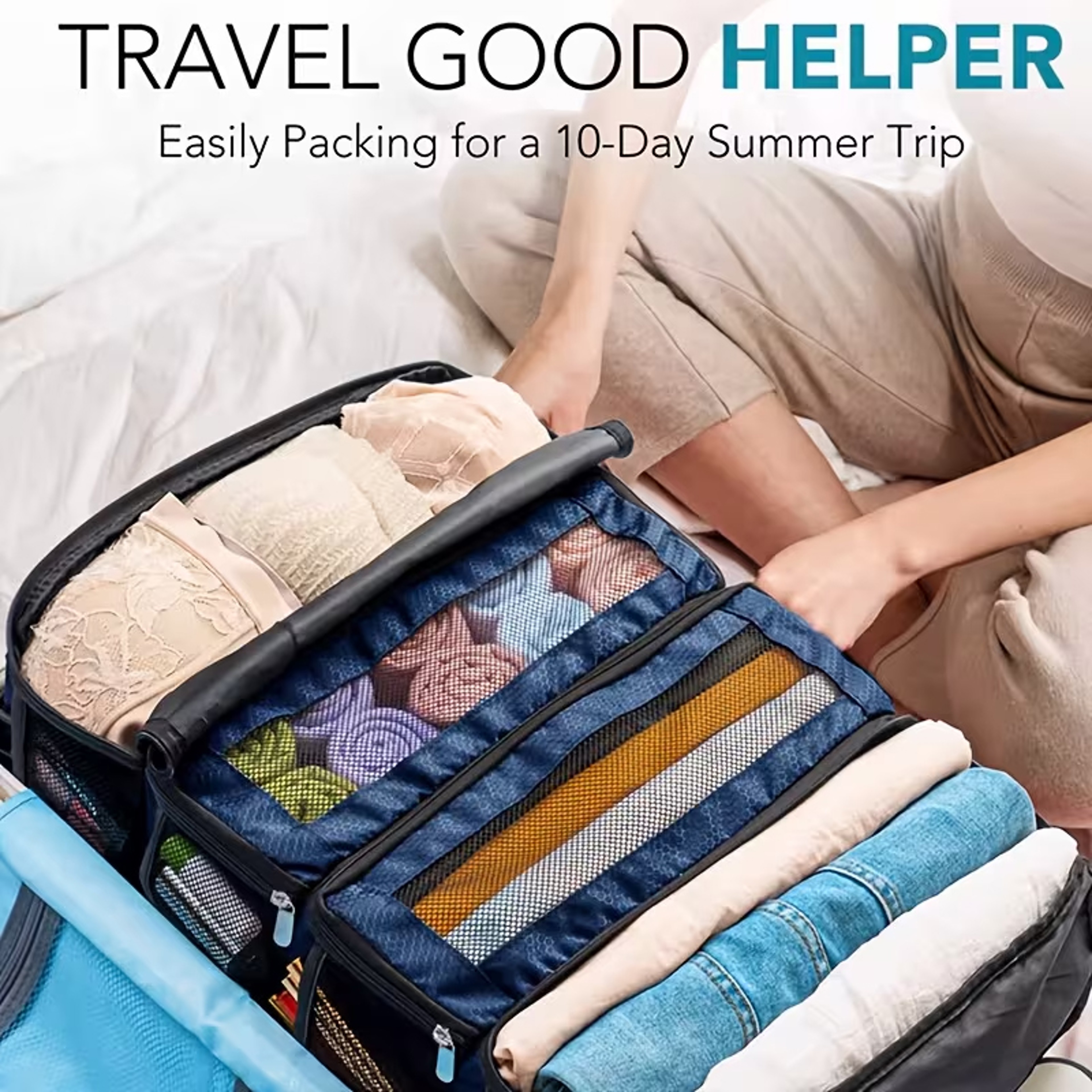 Hanging Suitcase Organizer Collapsible Travel Luggage Organizer With Packing Shelves 7