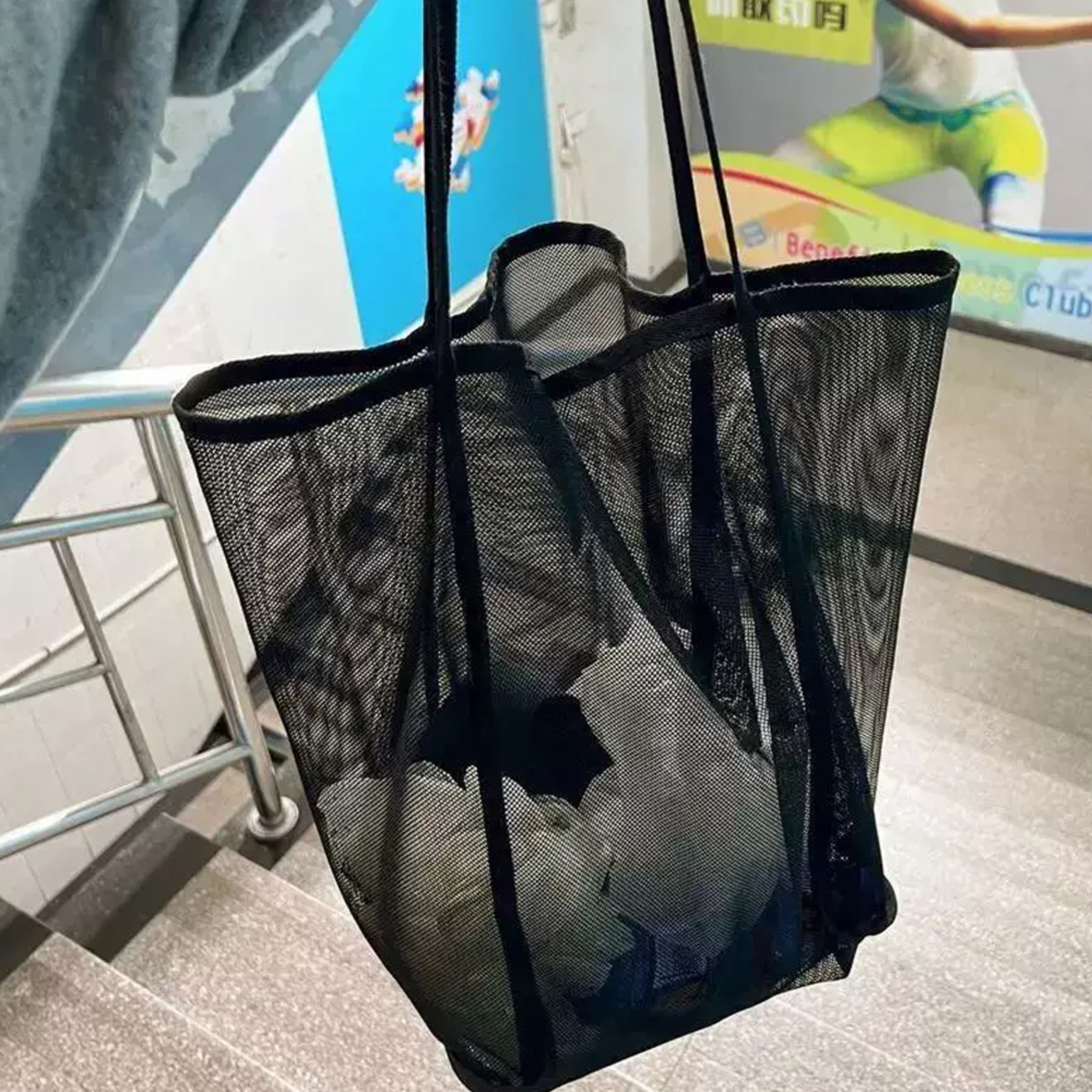 Extra Large Mesh Beach Bag With Transparent Tote And Cosmetic Pouch 5