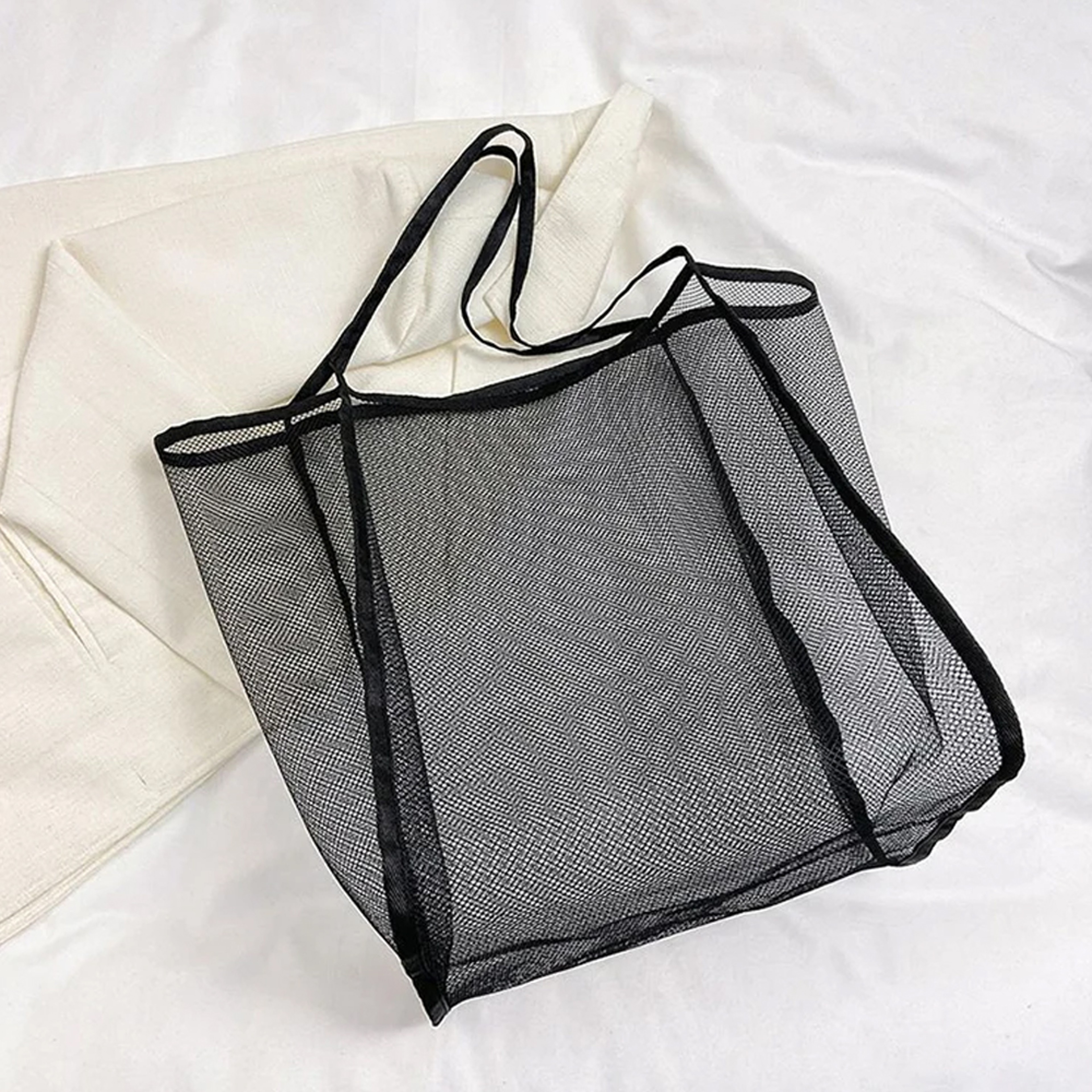 Extra Large Mesh Beach Bag With Transparent Tote And Cosmetic Pouch 6