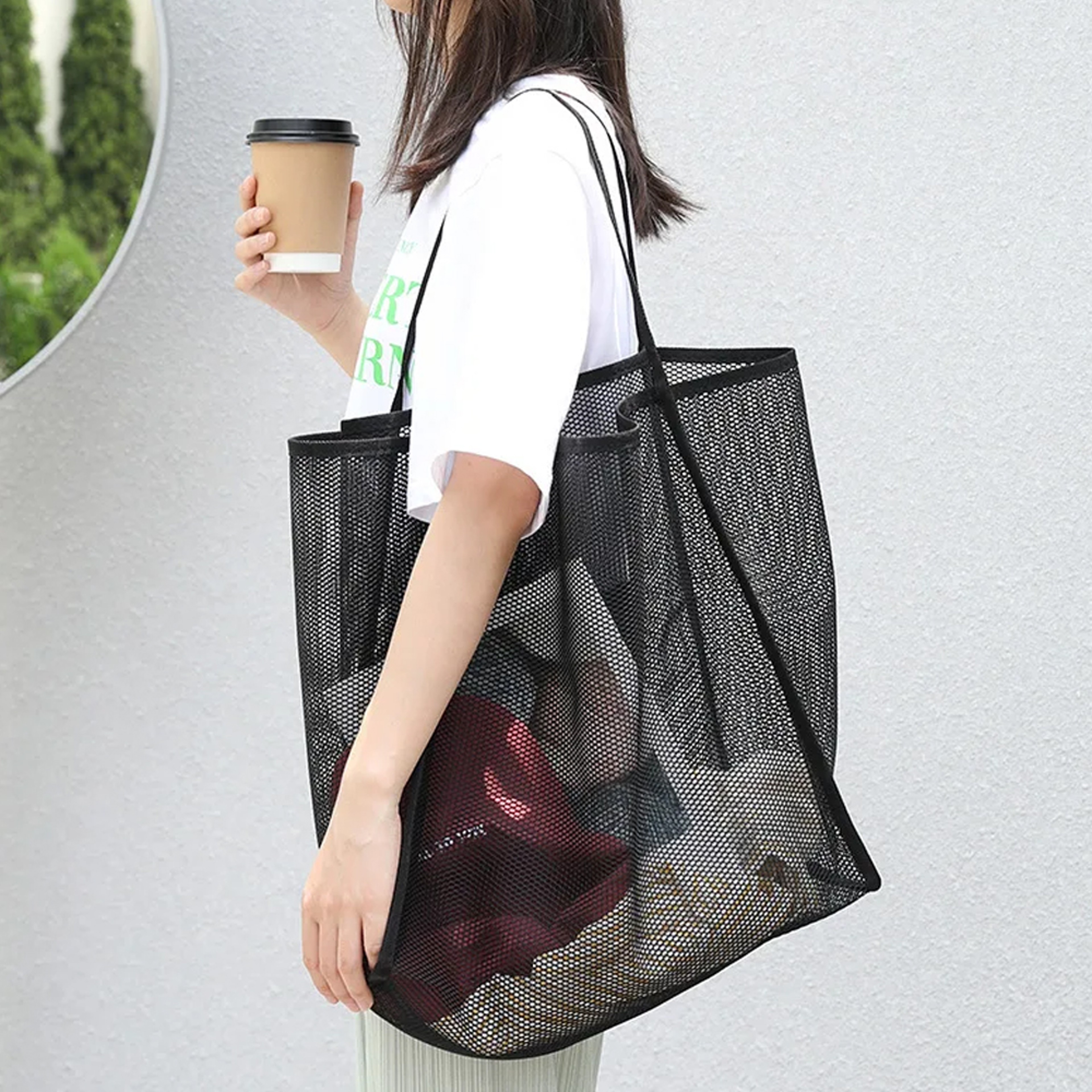 Extra Large Mesh Beach Bag With Transparent Tote And Cosmetic Pouch 2