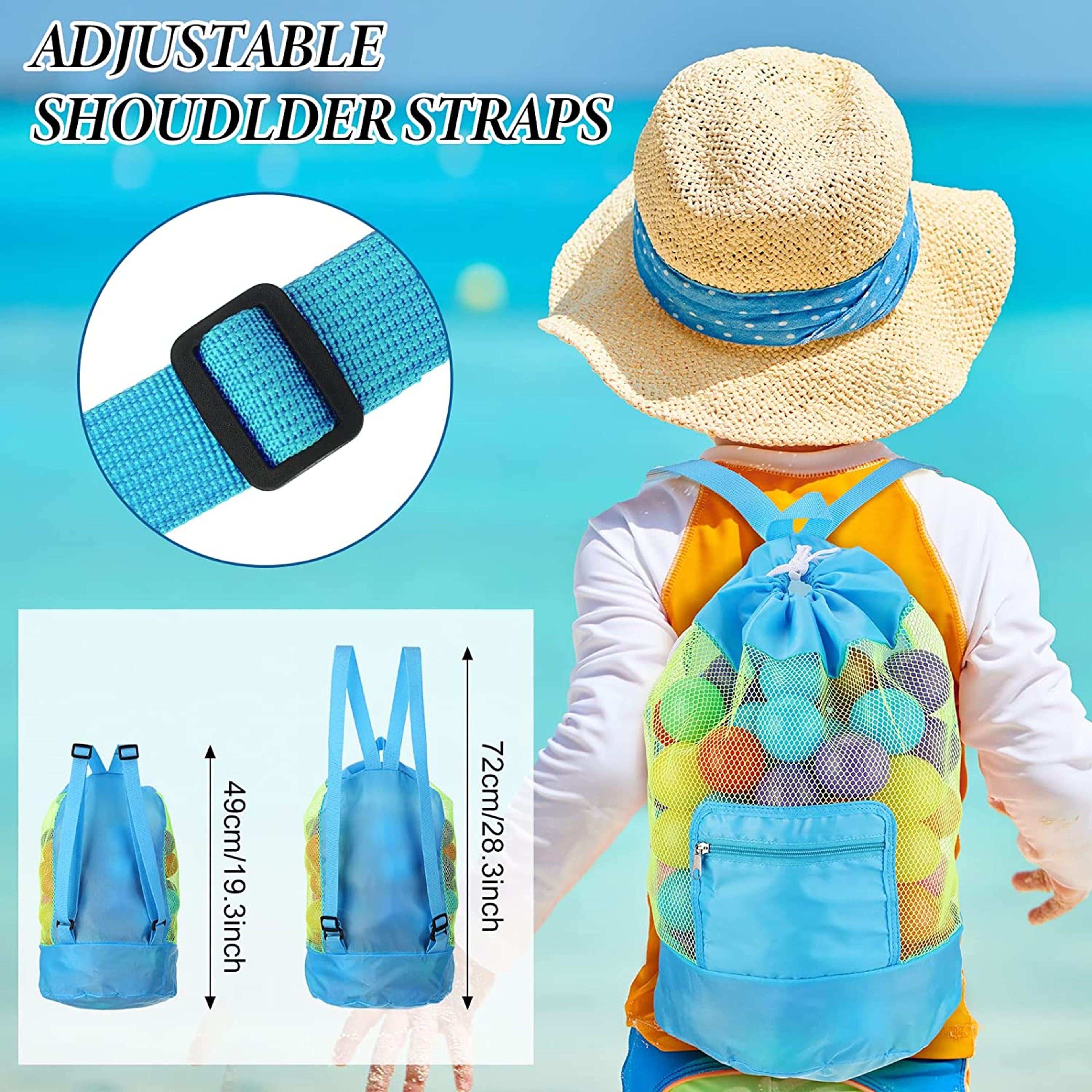 Kids Mesh Beach Bag Foldable Beach Toy Organizer Backpack 5